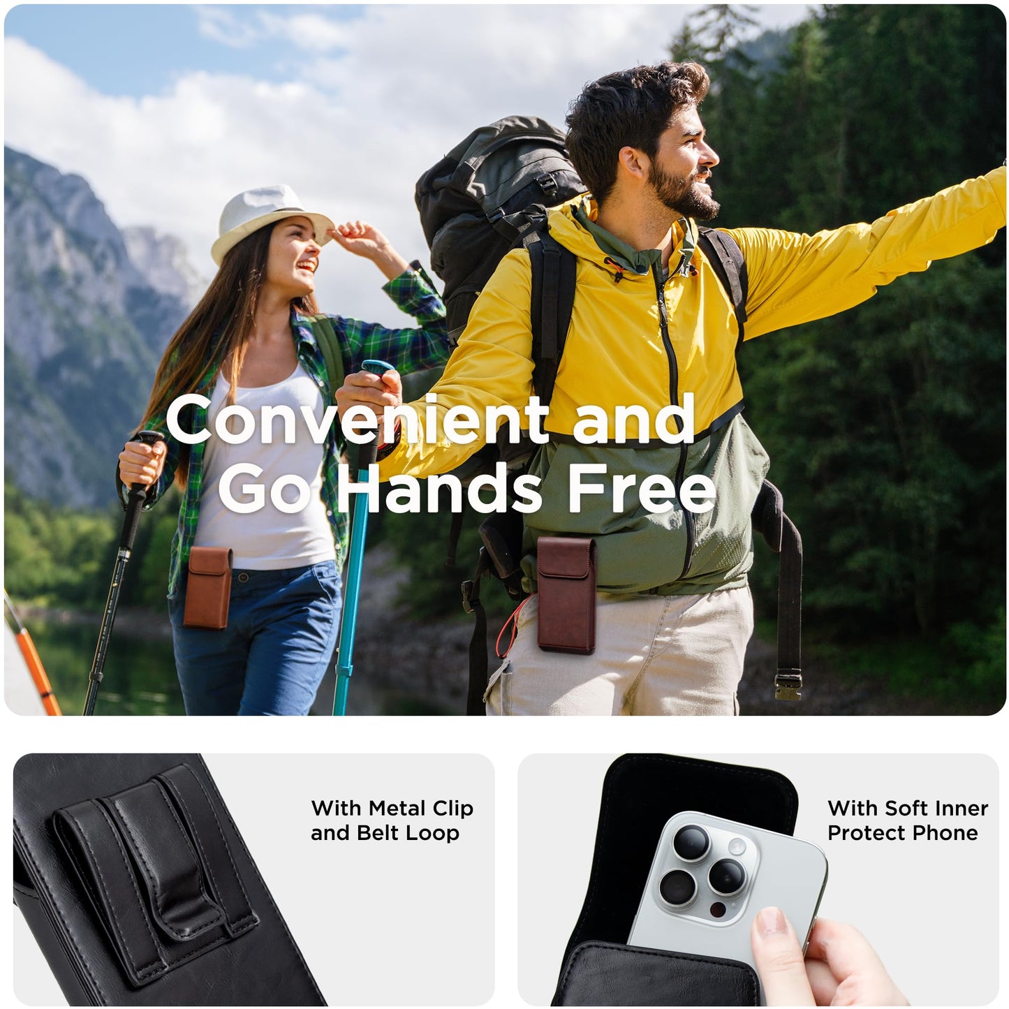 INGIDO Holster for iPhone 16, 16 Pro, iPhone 15, 15 Pro, 14, 14 Pro, 13, 13 Pro, 12, 12 Pro, 11, Galaxy S25, S24, S23, S22, Premium Leather Pouch with Belt Clip Phone Holster Belt Case, Black -M