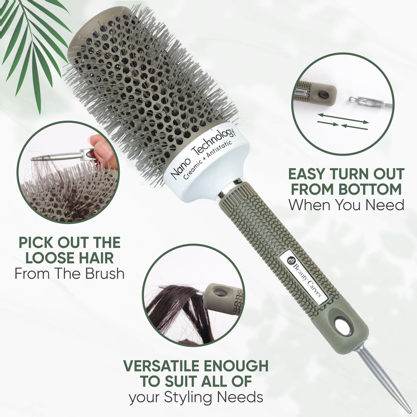Beauty Carves Round Hair Brush, 45mm Barrel with 2 Clips - Blow Dry Hair Brush with Flexible Nylon 66 Bristles - Nano Ionic Heat Resistant Tech for Professional Curling, Styling & Shining Texture
