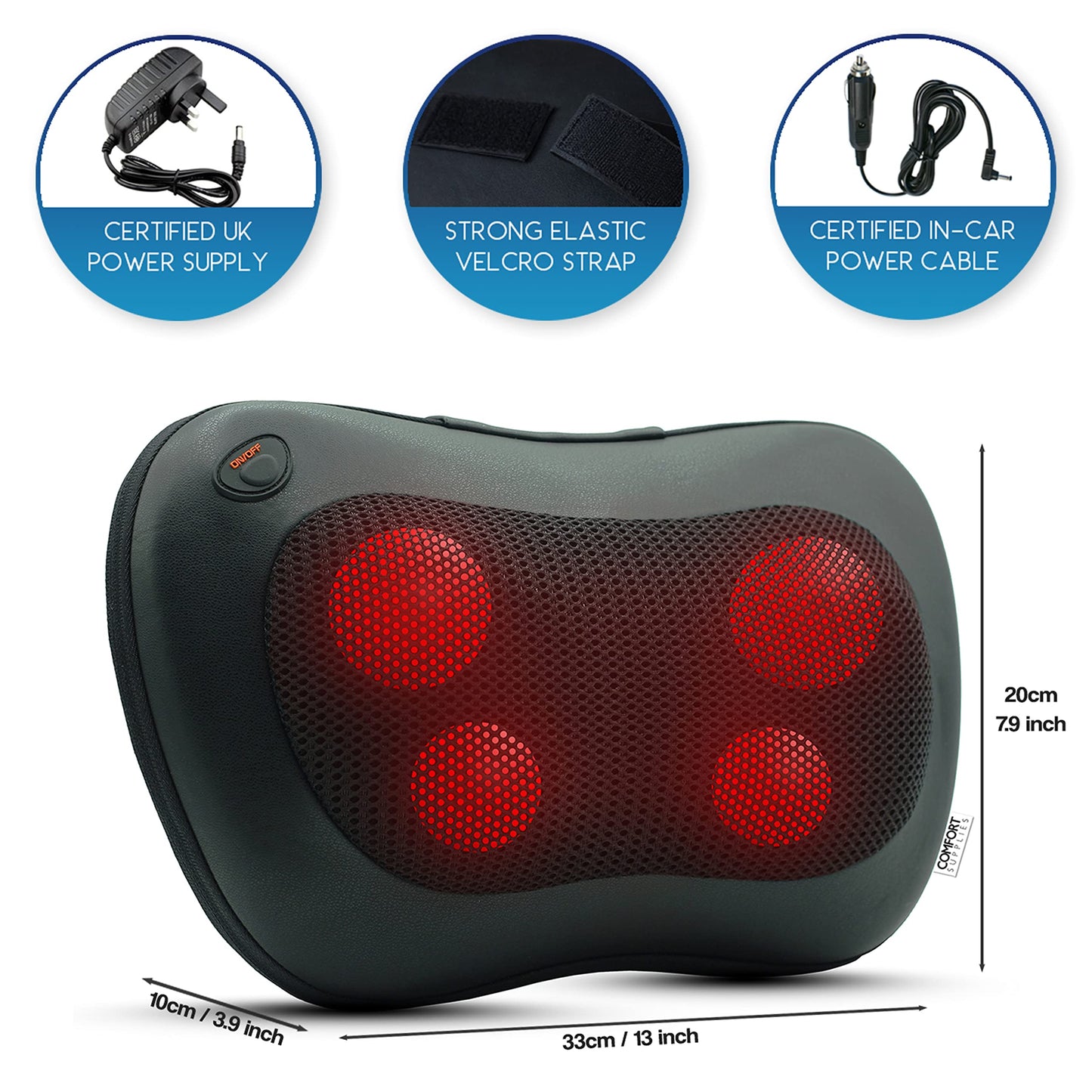COMFORT SUPPLIES Back Massager, Neck Massage, Shiatsu Pillow with Heat, Deep Tissue Kneading Massager for Neck, Back, Shoulder, Legs, Electric, Muscle Pain Relax, Gifts for Women Men Mum Dad Him Her