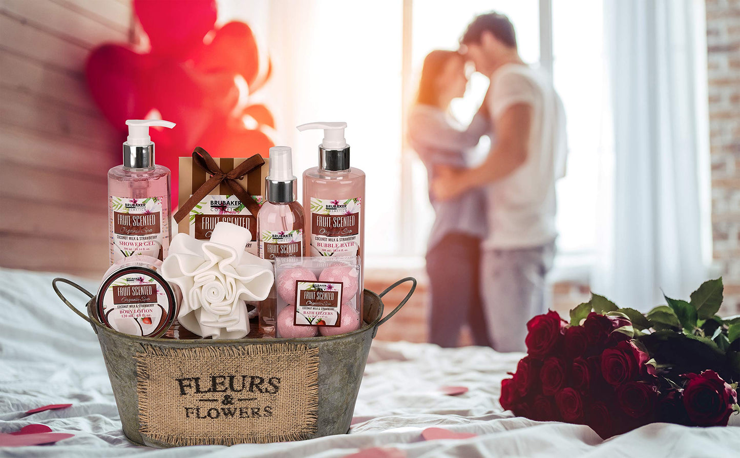BRUBAKER Cosmetics 'Coconut Milk & Strawberry' 10-Pieces Bath Gift Set in Vintage Tub