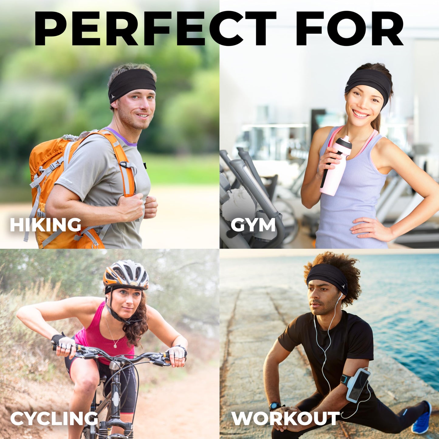 French Fitness Revolution - Stretchy Sports Headband for Men & Women - Guys Sweatband for Running, Cycling, Basketball, Yoga, Fitness - Moisture Wicking Workout Hairband - Made in Europe