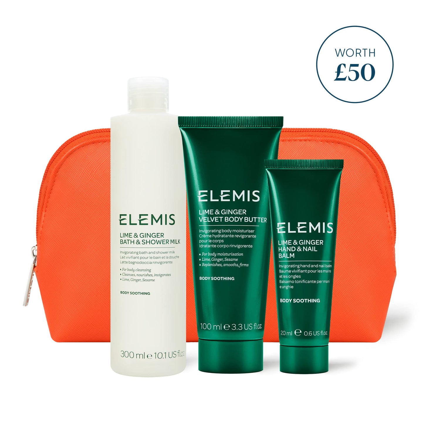 ELEMIS Lime and Ginger Body Care Trio, 3-Piece Luxury Body Care