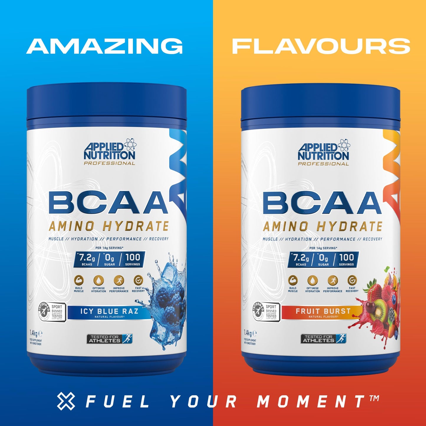 Applied Nutrition BCAA Powder - Branched Chain Amino Acids BCAAs Supplement, Amino Hydrate Intra Workout & Recovery Energy Drink (1.4kg - 100 Servings) (ICY Blue Raz)