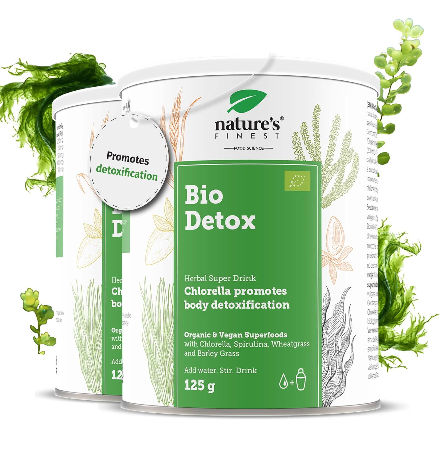Nature's Finest by Nutrisslim Bio Detox Mix with Wheatgrass, Chlorella & Spirulina - Natural Detox Drink for Body Cleanse, Gut Health & Colon Cleanse - High Fibre & Protein Content - 250 g, Vegan