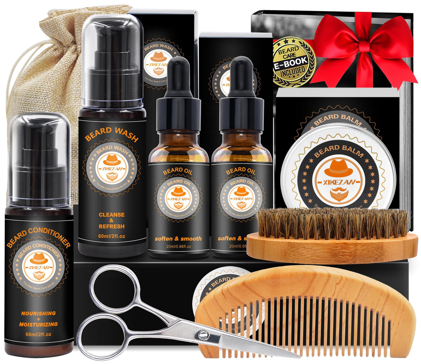 XIKEZAN Fathers Day Dad Gifts,Beard Grooming Kit for Men w/Beard Conditioner, Wash, Oil, Balm,Brush,Anniversary Birthday Valentines Gifts for Men Him Daddy Husband Boyfriend Christmas Stocking Fillers