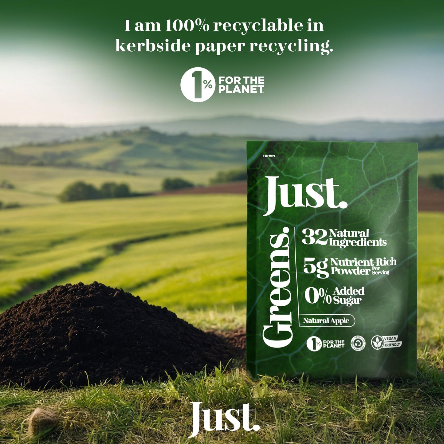 JUST Greens Powder 150g Superfood Supplement for Gut Health, Detox, Energy & Weightloss, Supergreens Packed with Fibre, Protein, Collagen & Vitamins