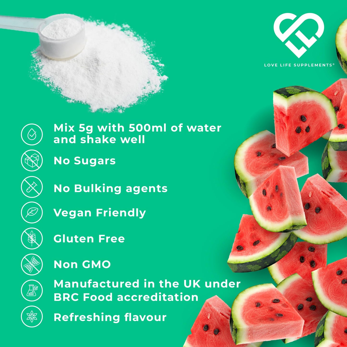 Ultimate Electrolytes Powder, 500mg Sodium, 500mg Potassium, 150mg Magnesium, 120g - 30 Servings, Pink Himalayan Salt for Hydration, Watermelon Flavour, Sweetened with Stevia - Love Life Supplements