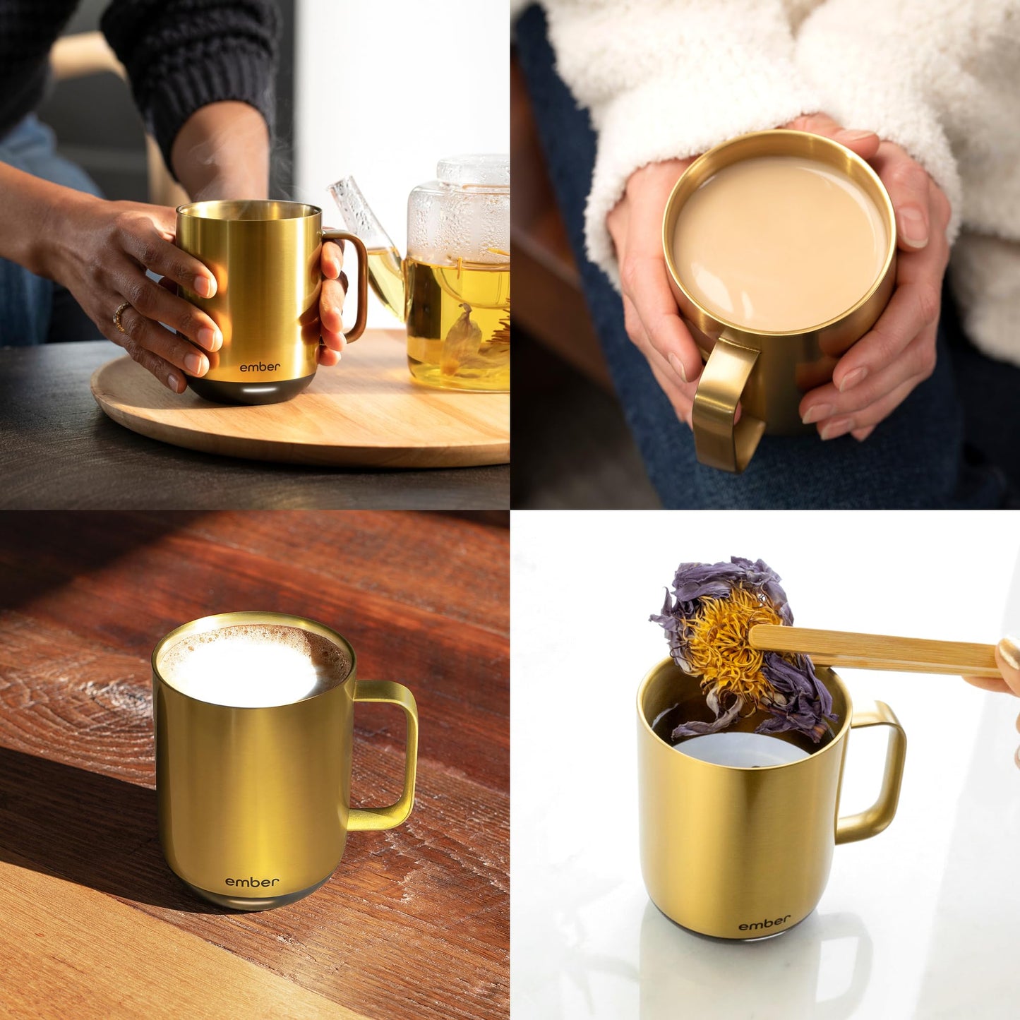 Ember Temperature Control Smart Mug 2-295 ml App-Controlled and Rechargeable Heated Coffee Mug with Intelligent LED Display, 1.5-hr Battery Life and Improved Design, Gold