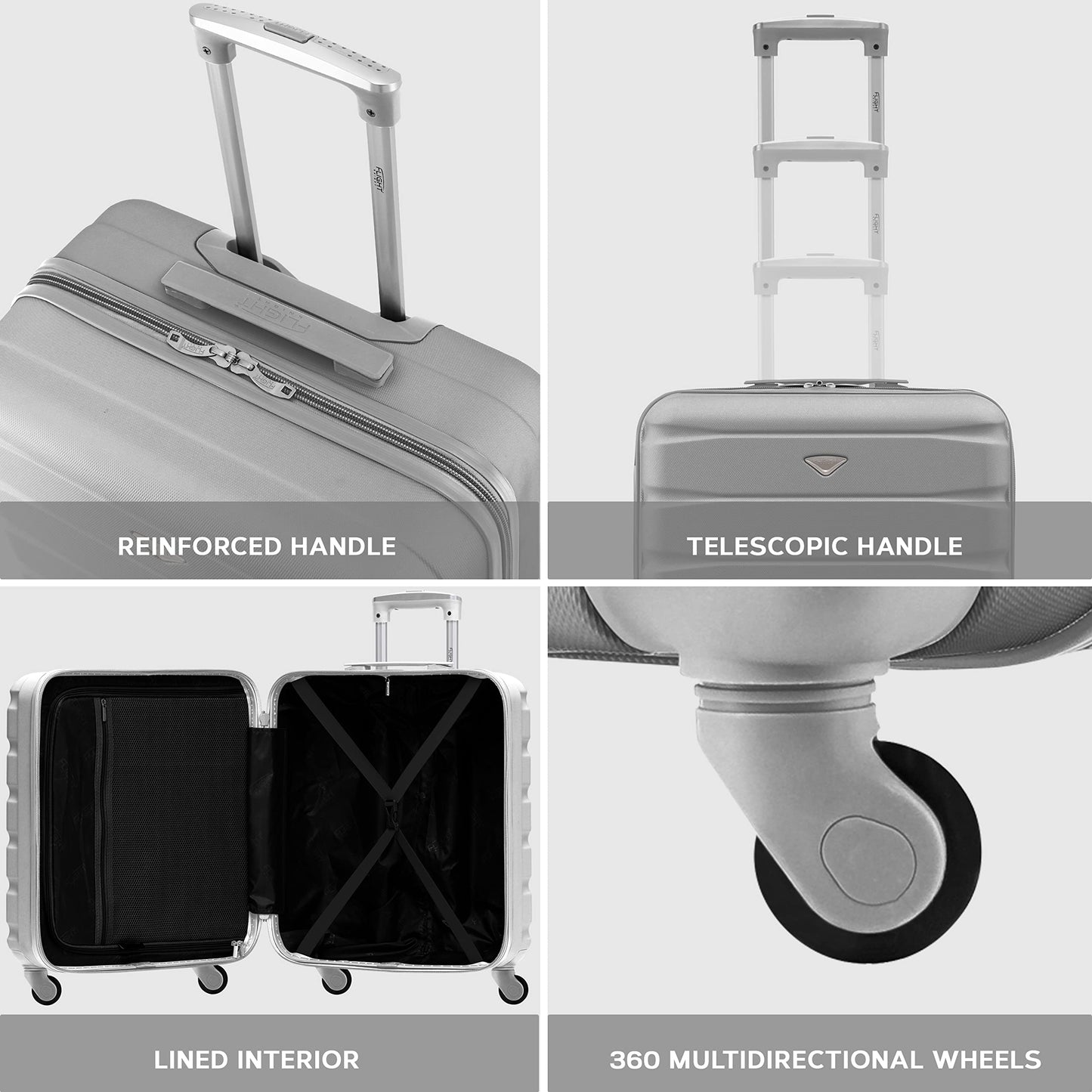 Flight Knight 56x45x25 EasyJet Cabin Bag, Jet2, British Airways Suitcase - Lightweight Small Durable 4-Wheel Cabin Case, Maximum Carry-On Size, ABS Hard Shell, 10kg Hand Luggage Bag- 56 x 45 x 25