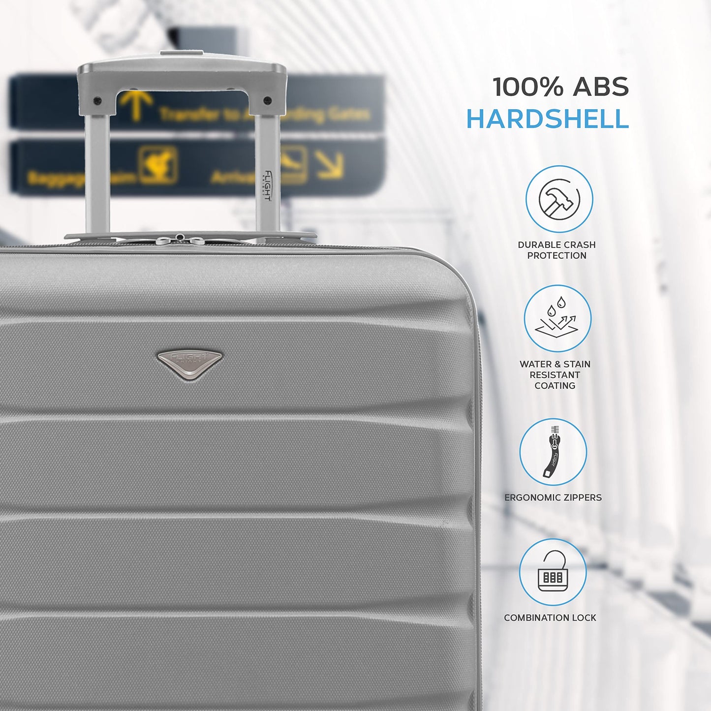 Flight Knight 56x45x25 EasyJet Cabin Bag, Jet2, British Airways Suitcase - Lightweight Small Durable 4-Wheel Cabin Case, Maximum Carry-On Size, ABS Hard Shell, 10kg Hand Luggage Bag- 56 x 45 x 25