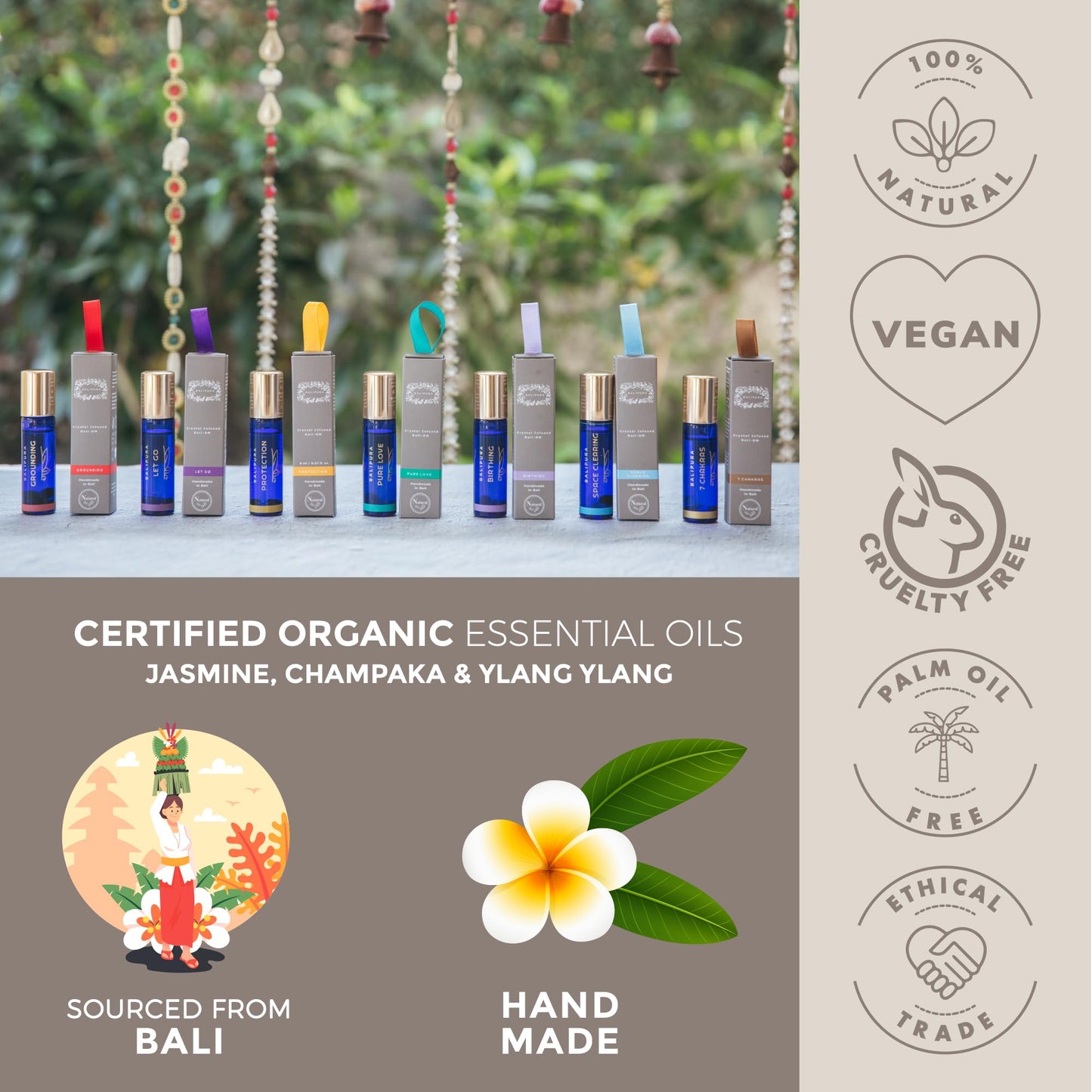 BALIPURA - Pure Love Crystal Aura Roll On- Jasmine Essential Oil with Rose Quartz Crystals - Essentail Oils for Body - Calming Essential Oils Roll On- Relaxation Gifts for Women