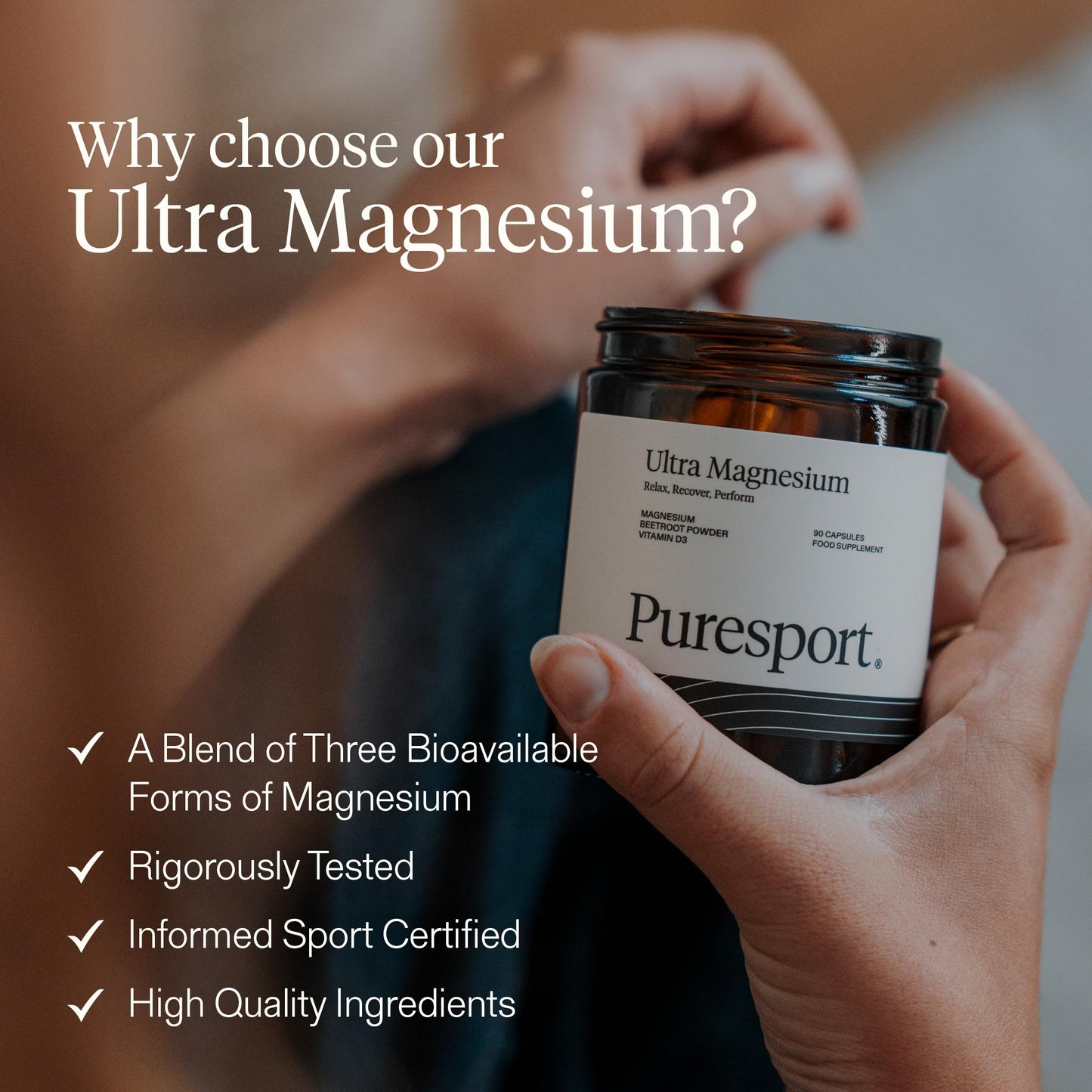 Puresport Ultra Magnesium Performance Nootropic (90 Capsules) | Supports Recovery & Sleep | Boosts Cardiovascular Health | Maintains Electrolyte Balance | Reduces Fatigue | Informed Sport Certified