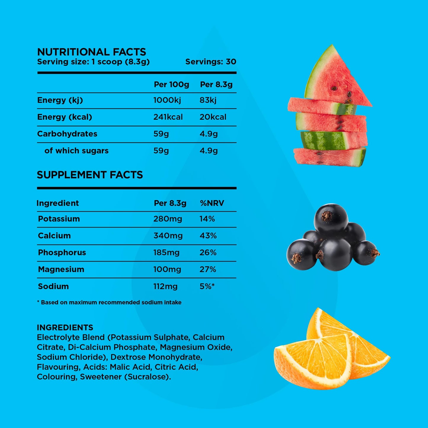 Awesome Supplements - Awesome Hydrate Watermelon - 250g Instant Electrolytes & Hydration - Low Calorie, Vegan & Gluten-Free