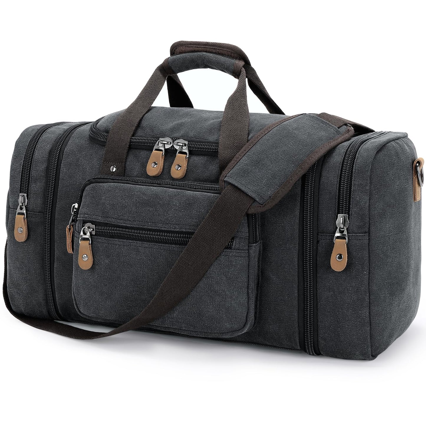 Gonex Expandable Canvas Holdall for Men, 50L / 60L Duffel - Multi-Pockets Overnight Weekend Bag, Unisex Holdall Travel Duffle - Weekender bag, Dark Grey