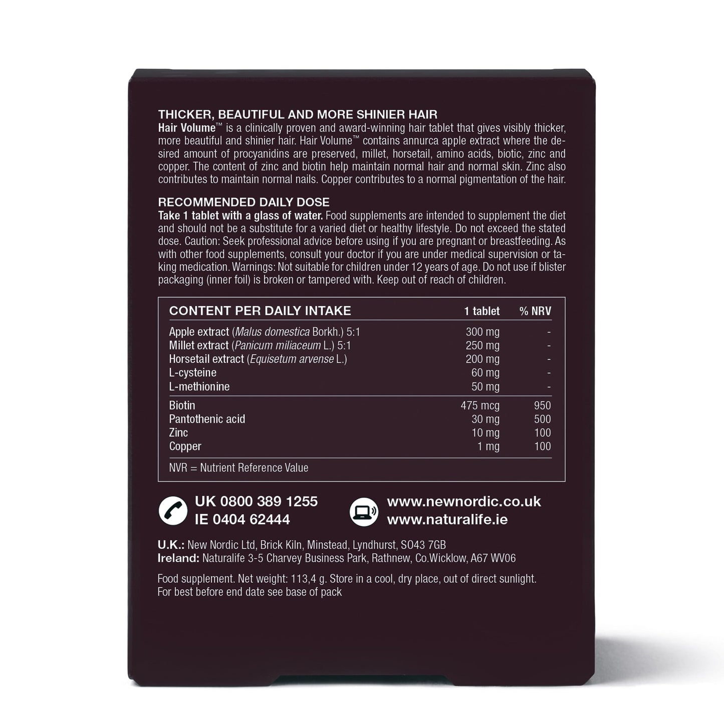 New Nordic Hair Volume 90 Tablets - Clinically Proven Hair Growth Vitamins - Biotin, Zinc & Apple - Visibly Thicker & Shiny Hair - for Women & Men
