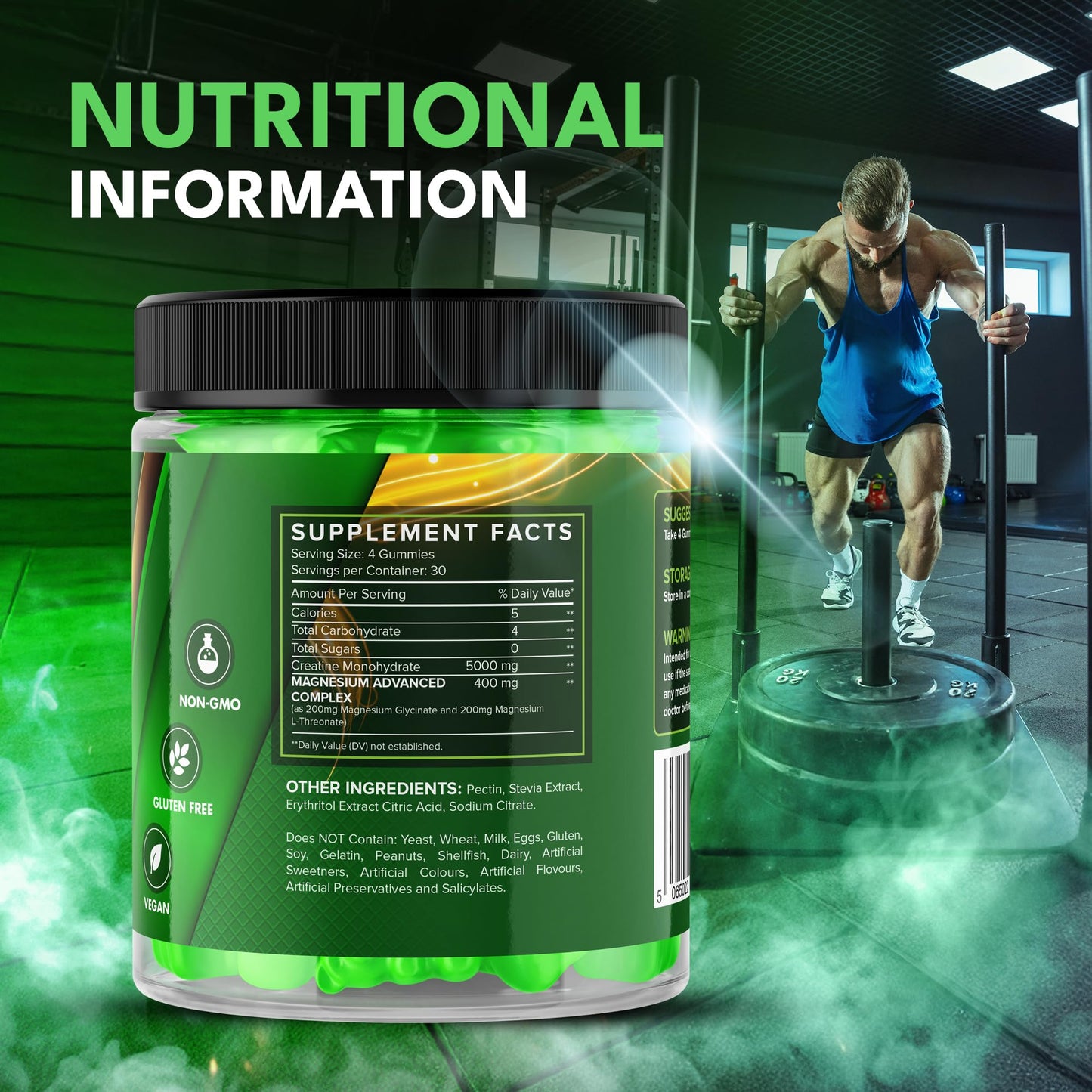 Creatine Gummies 5000mg 120ct Max Strength Muscle Growth Recovery Supplements for Men & Women Creatine Monohydrate with Magnesium Complex Vegan Pre Workout Chewable Gummies, 1 Month Supply (Apple)