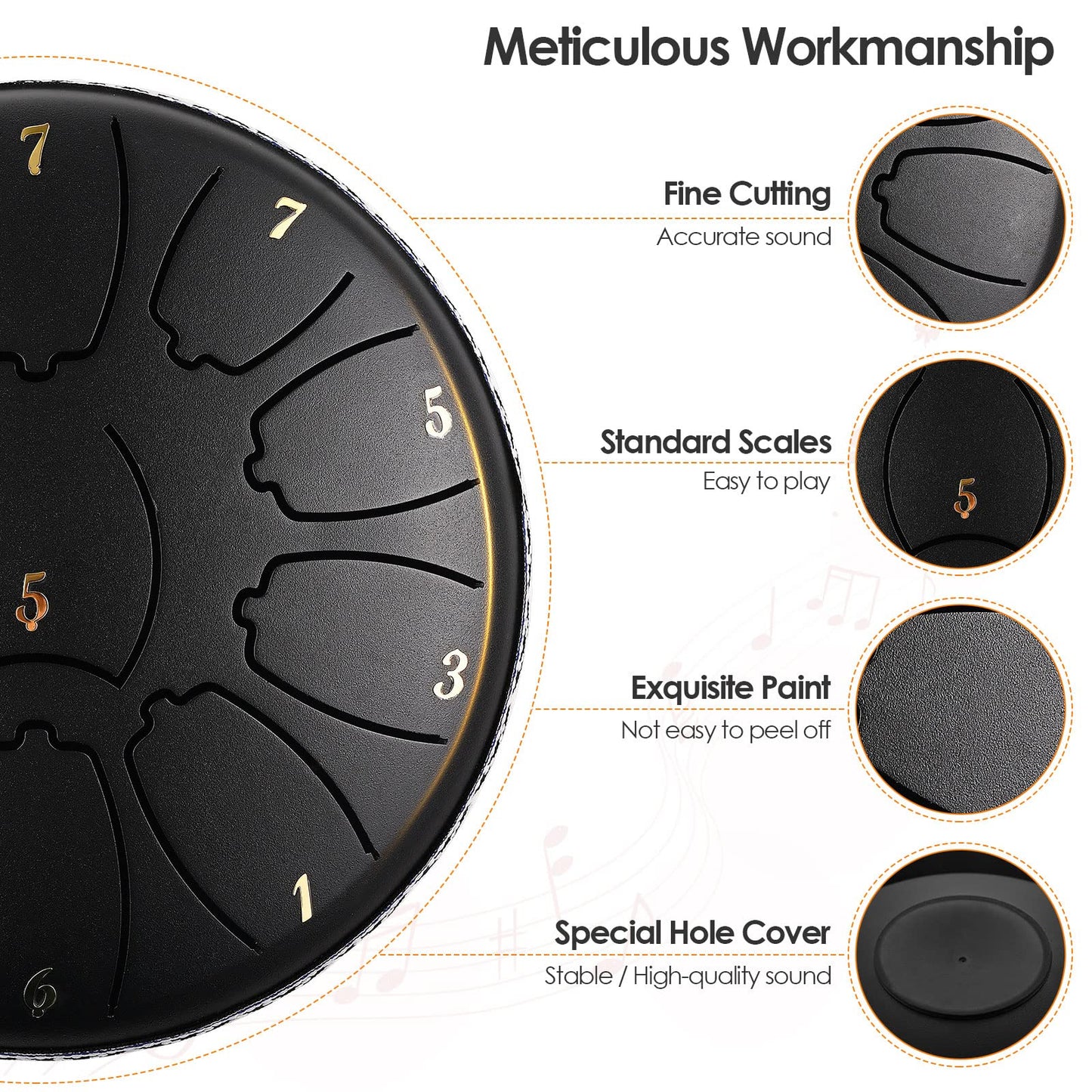 Do-Electr Steel Tongue Drum 6 Inch 11 Tone Tongue Drum Disc Drum, Steel Pan Tones Drum Hand Pan Drum with Pocket, Fingerpick, and mallets for Meditation Yoga Sound Healing