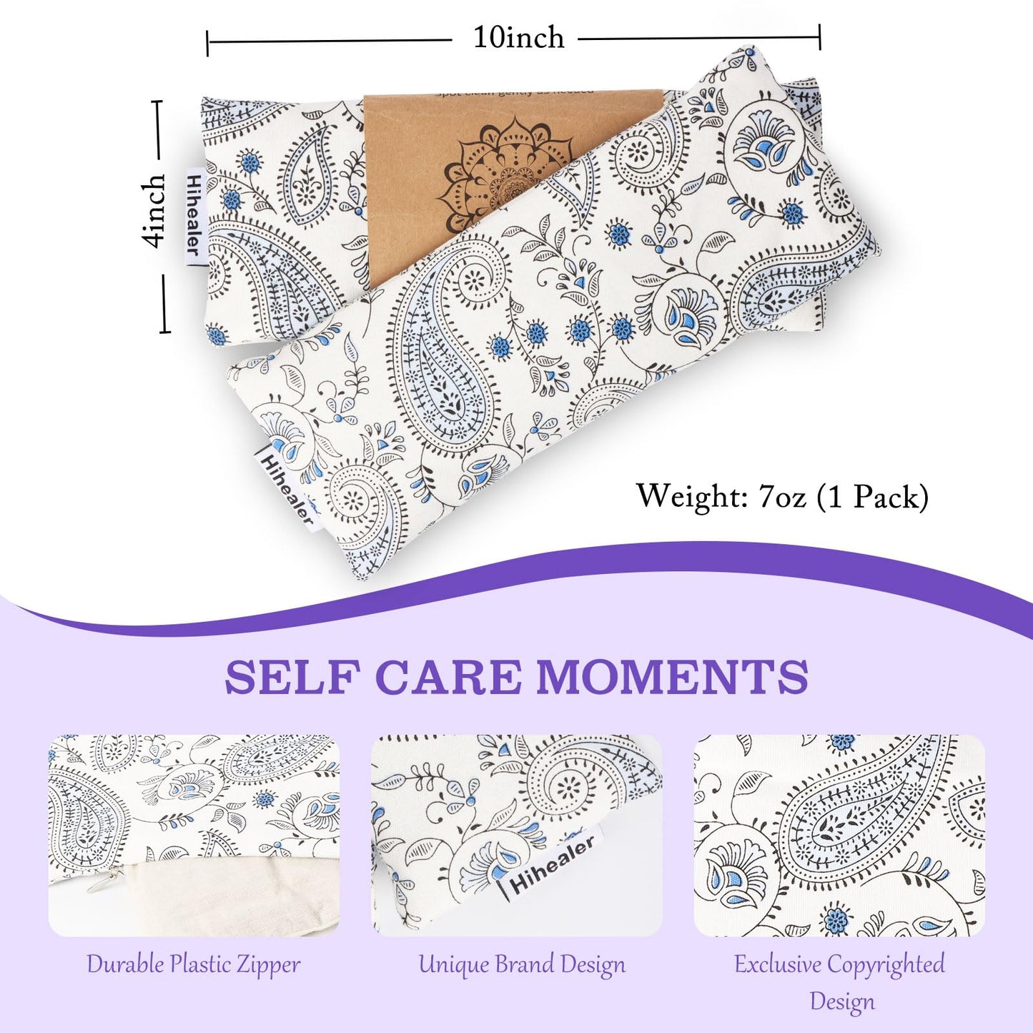 Hihealer Eye Pillow Yoga Meditation Accessories Lavender Aromatherapy Weighted Eye Mask for Sleeping, Yoga, Meditation, Self Care Relaxation Xmas Gifts for Women Mom (White & Purple)