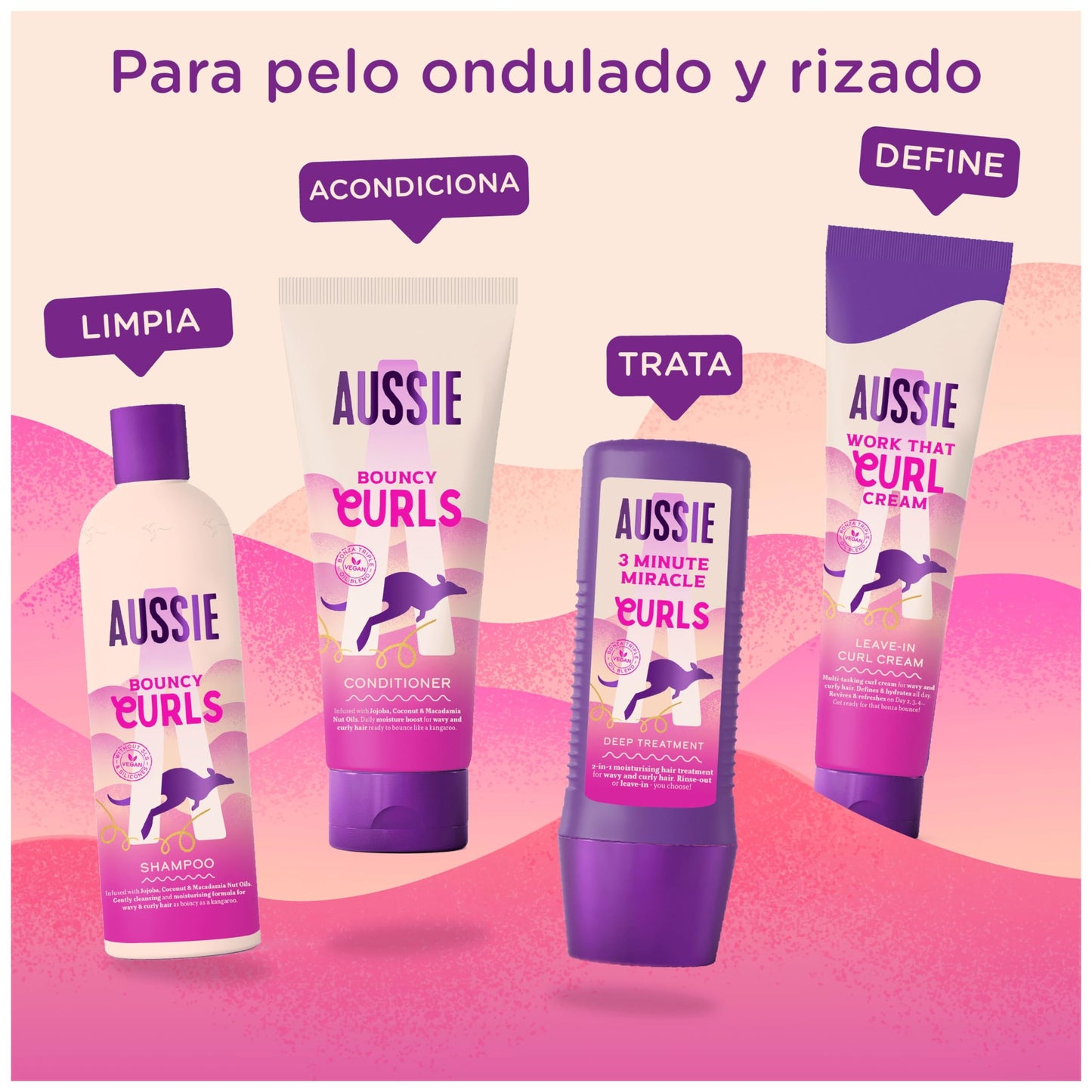 Aussie Curls Shampoo and Conditioner Set with Leave In Conditioner Curl Cream, Curly Hair Products with Coconut Oil, Jojoba Oil & Macadamia Nut Oil 300/225/160 ml