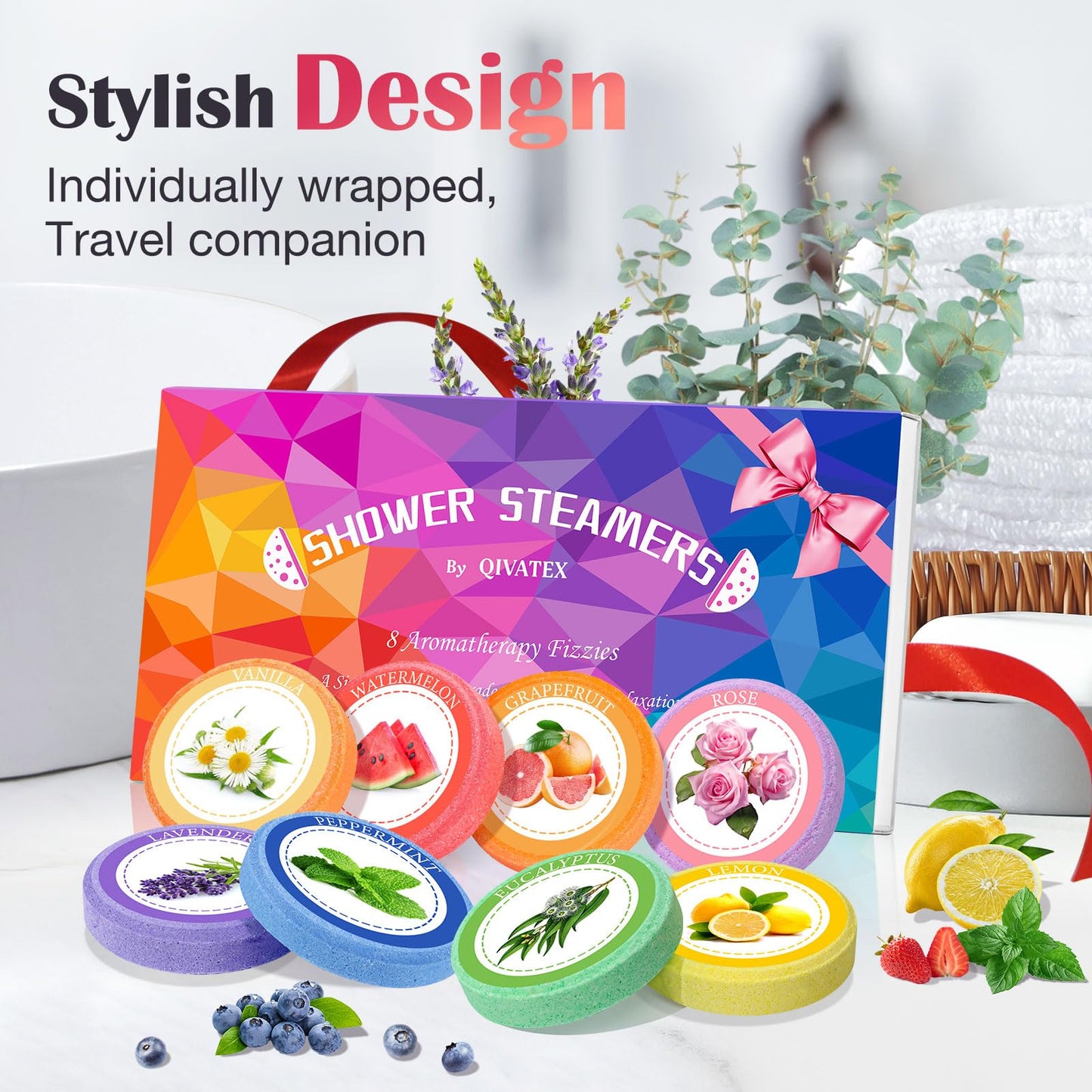 Qivatex Gifts for Women: Shower Steamers Aromatherapy, Birthday Gifts for Women, Mum, Nanny, Girls, Teen SPA Stress Relief Bath Bombs Set Personalised Gift (8 Scents)