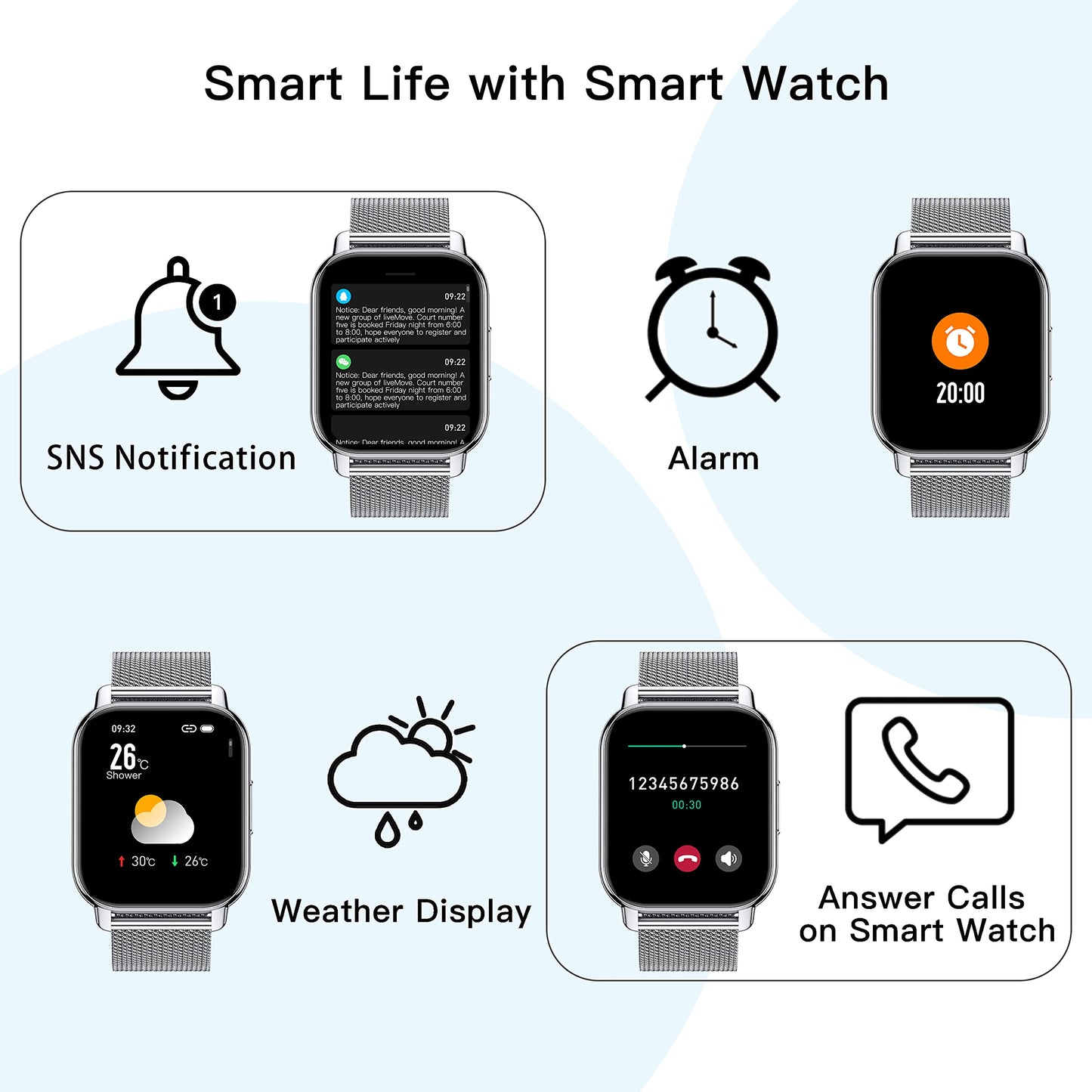 Popglory Smart Watch for Women Men Answer/Make Calls, 1.85" Smartwatch 44mm 2 Straps & Split Screen, 100+ Sports Fitness Watch with Blood Pressure/Oxygen/Heart Rate Monitor for iOS and Android