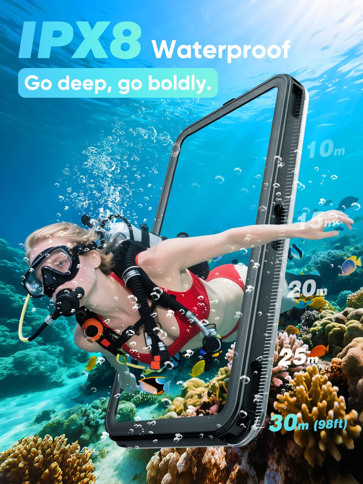 Waterproof Phone Pouch Case, IPX8 Water Proof Phone Case for Swimming Holiday Beach Trip Snorkelling,6.9" Underwater Phone Cases Drop-proof 30M/100ft Dry Bag for iPhone 16 15 14 13 12 11 Pro Max,S24