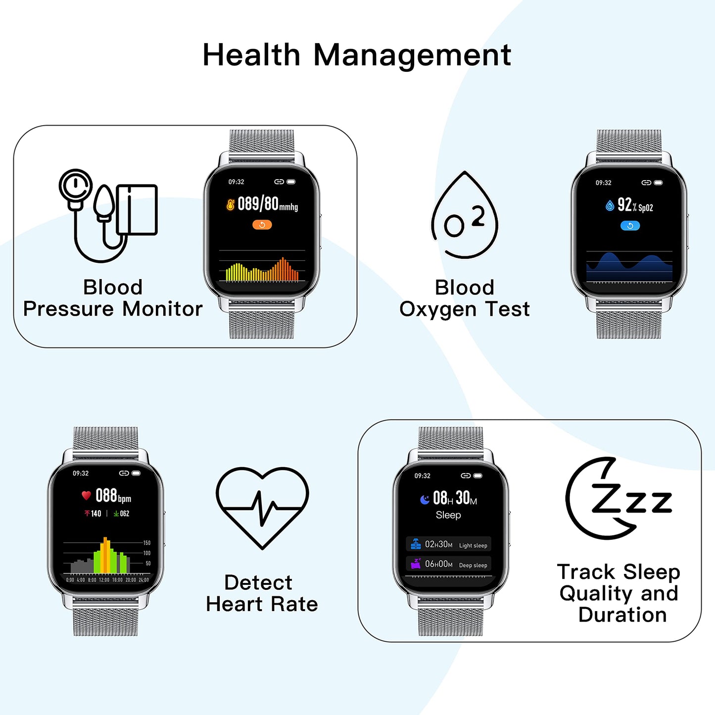 Popglory Smart Watch for Women Men Answer/Make Calls, 1.85" Smartwatch 44mm 2 Straps & Split Screen, 100+ Sports Fitness Watch with Blood Pressure/Oxygen/Heart Rate Monitor for iOS and Android
