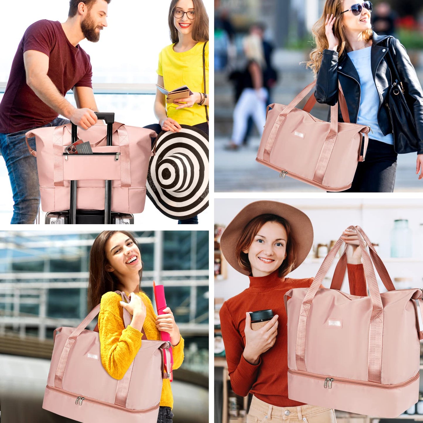 CS COSDDI Travel Duffel Bag, 29L Weekend Bag with Trolley Sleeve, Dry & Wet Seperated Sports Gym Bag Waterproof Carry On Bag for Women Men Weekender Hospital Bag