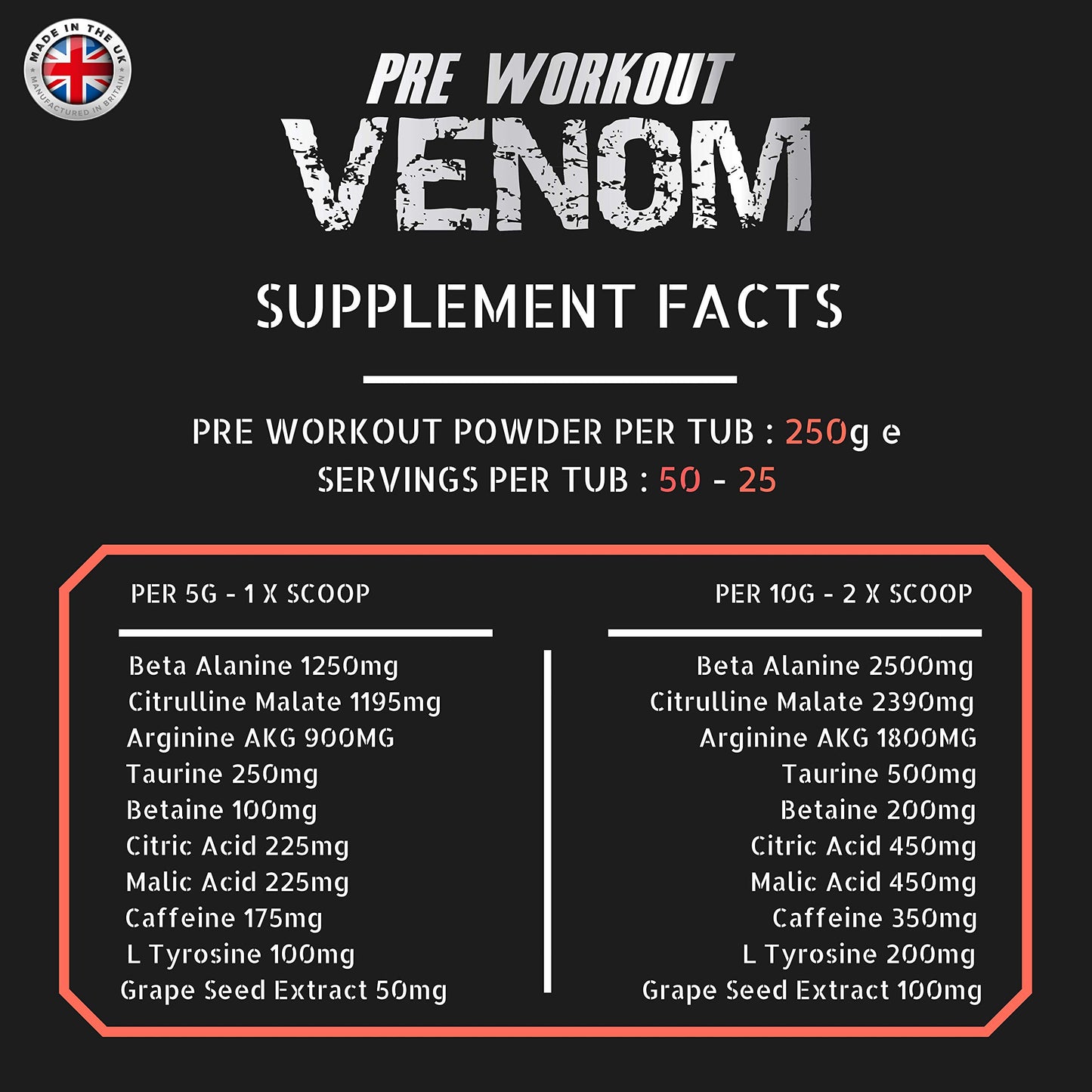 Pre Workout Venom 'Fruit Punch' - Pump Pre Workout Supplement by Freak Athletics - Elite Level Pre Workout Supplement - Pre Workout Powder Made in The UK - Available in Fruit Punch