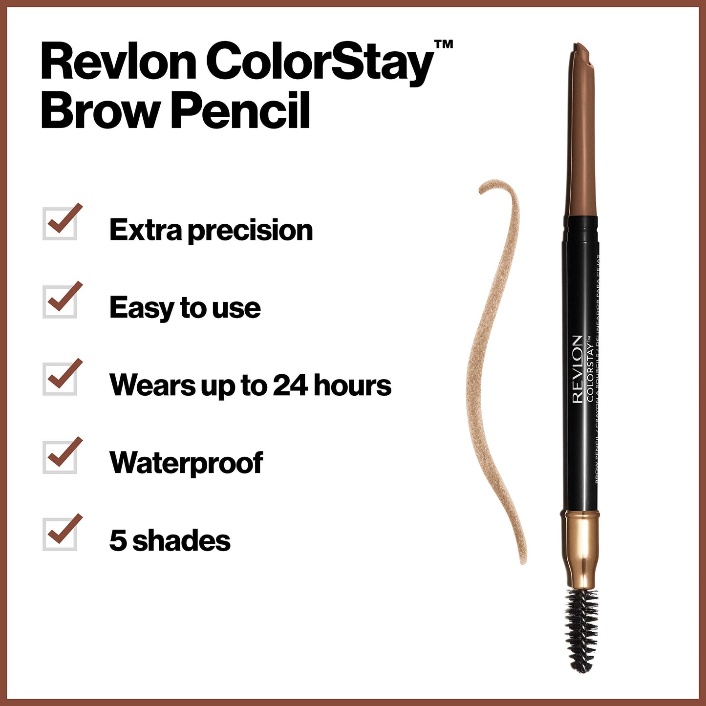 Revlon 24HR Colorstay Eyebrow Pencil with Spoolie Brush, Waterproof Angled Tip Applicator, Unisex, 210 Soft Brown, 0.9 g