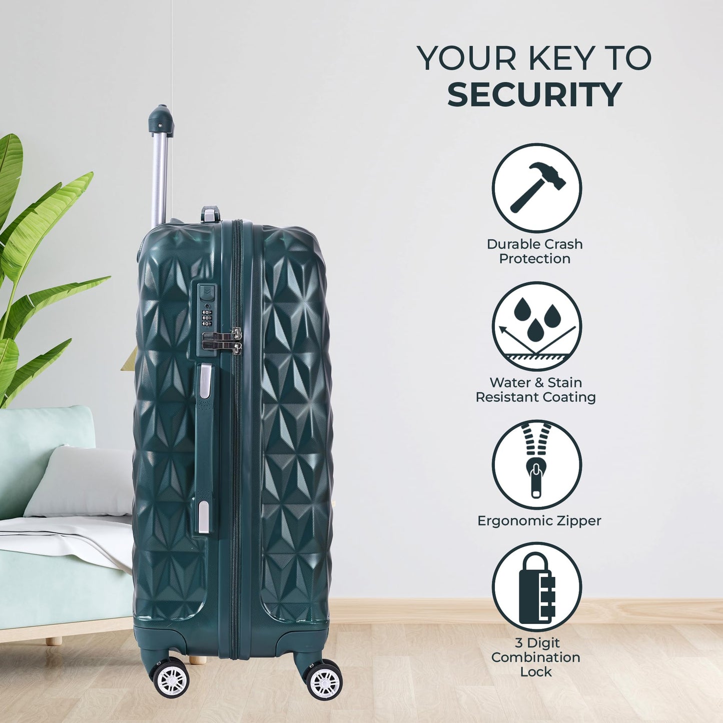 CMY Lightweight 4 Wheel ABS Hard Shell Travel Trolley Luggage Suitcase Set, Medium 24" Hold Check in Luggage (Dark Green)