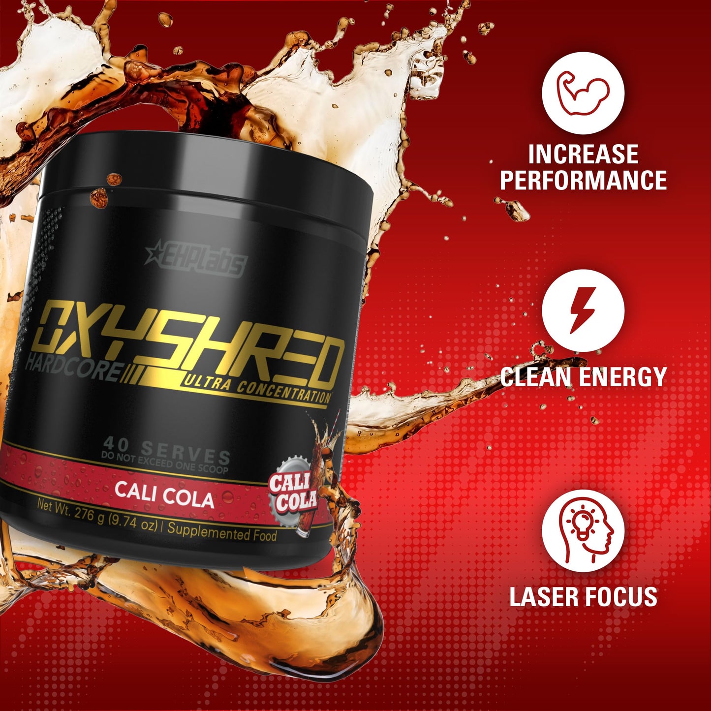 EHPlabs OxyShred Hardcore Thermogenic Pre Workout Powder for Shredding - Pre Workout Powder with L Glutamine & Acetyl L Carnitine, Energy Boost Drink, Mood Booster - Cali Cola, 40 Servings