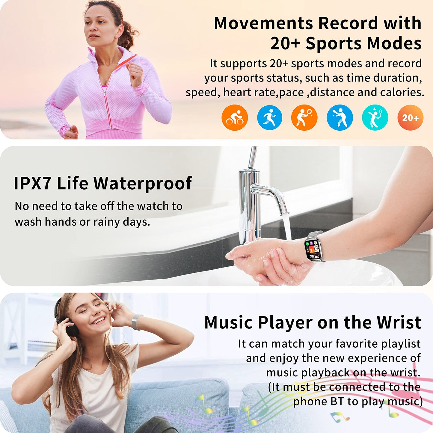 Popglory Smart Watch for Women Men Answer/Make Calls, 1.85" Smartwatch 44mm 2 Straps & Split Screen, 100+ Sports Fitness Watch with Blood Pressure/Oxygen/Heart Rate Monitor for iOS and Android