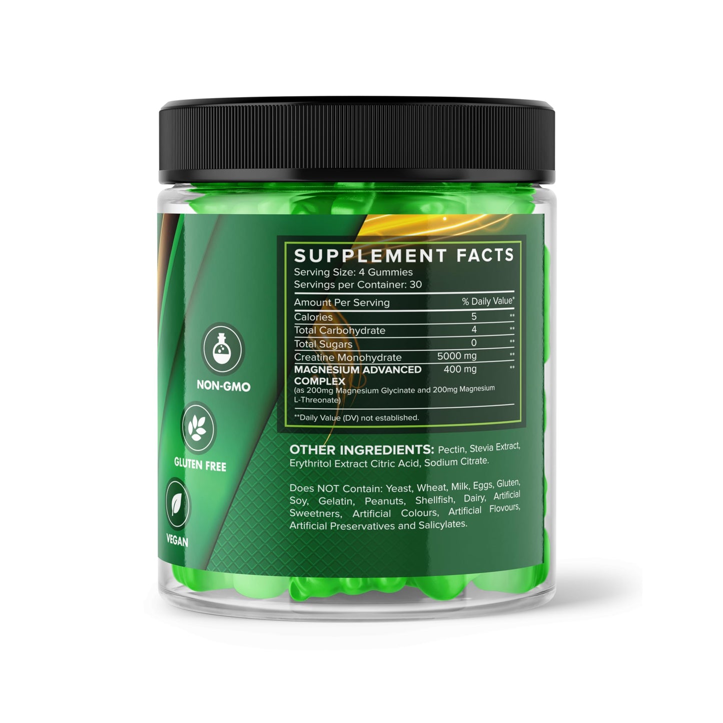 Creatine Gummies 5000mg 120ct Max Strength Muscle Growth Recovery Supplements for Men & Women Creatine Monohydrate with Magnesium Complex Vegan Pre Workout Chewable Gummies, 1 Month Supply (Apple)