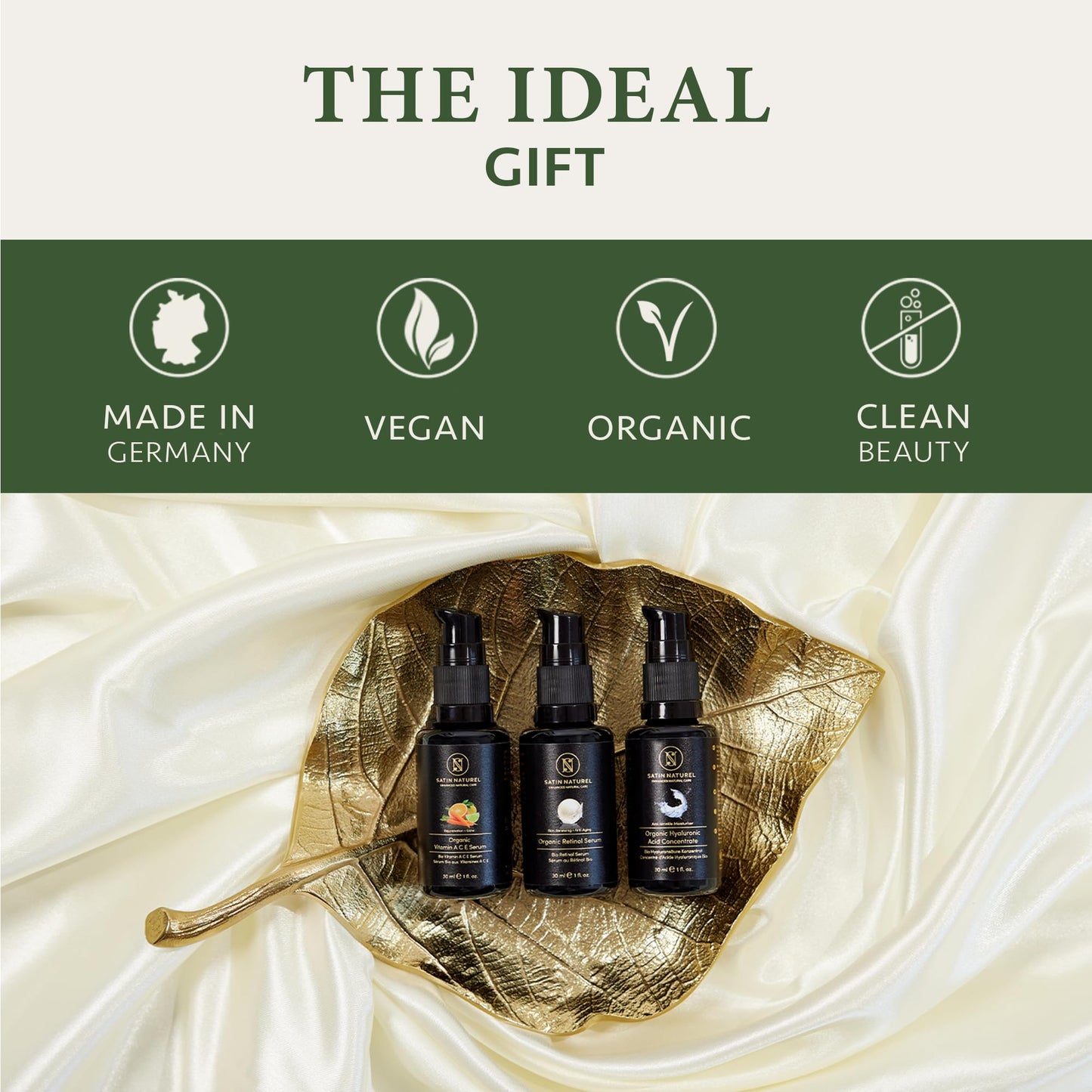 Skincare Gifts for Women - Beauty Gift Box with Hyaluronic Acid Serum for Face + Vitamin C + Retinol 3x30ml Skincare - Luxury Gifts for Women - Organic Beauty