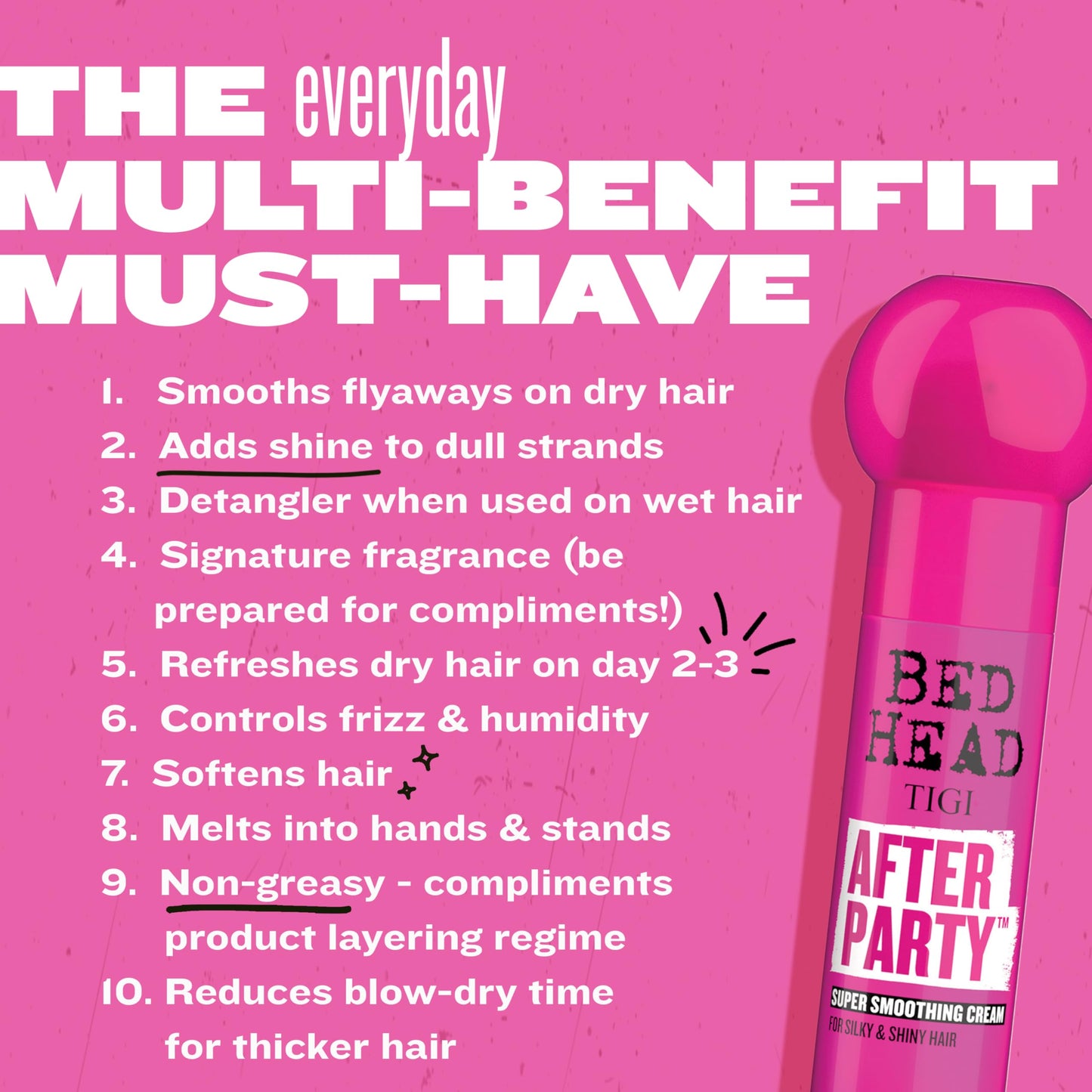 Bed Head by TIGI After Party Super Smoothing Cream – Anti Frizz hair styling product with humidity protection for frizzy, dull or coarse hair, 100ml