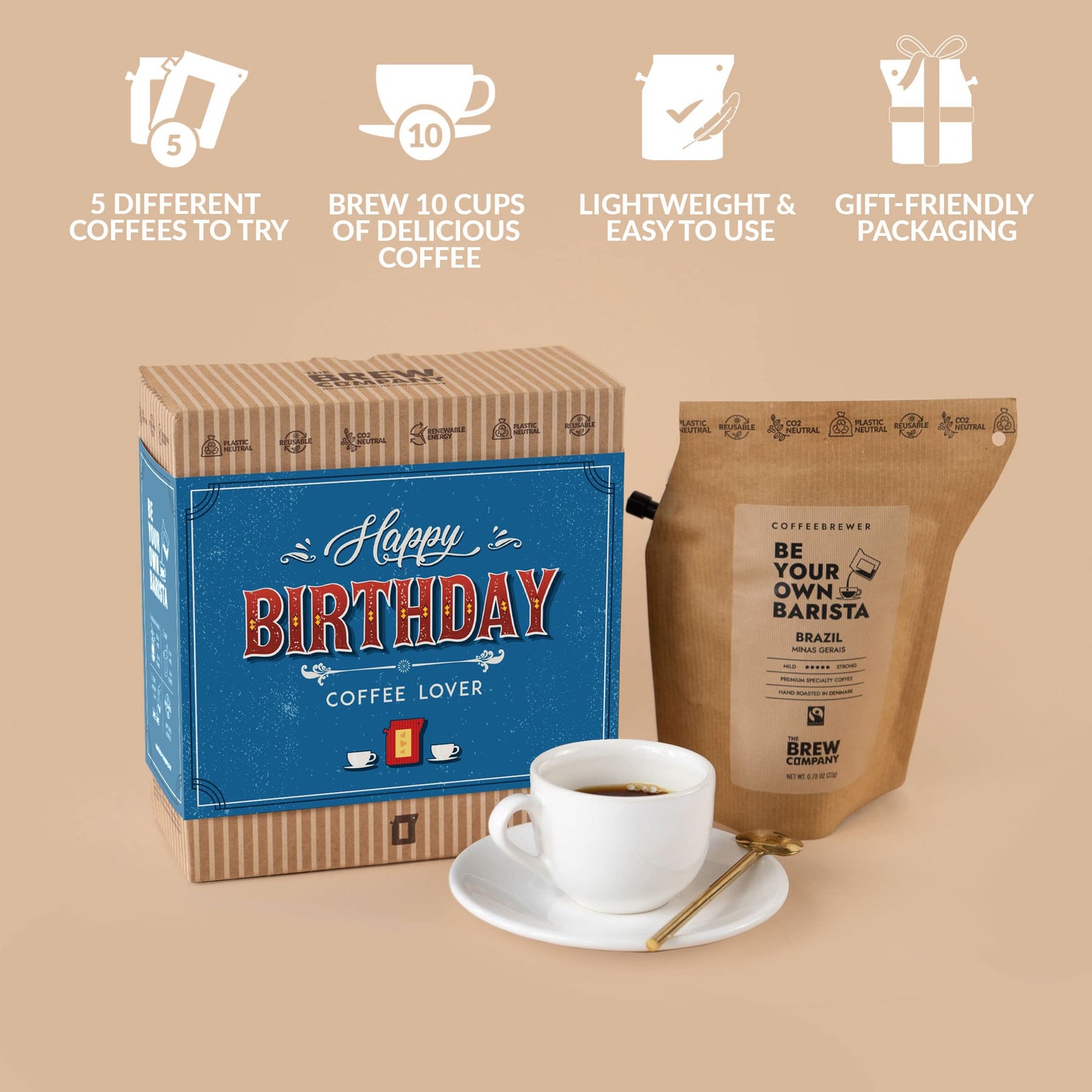 Gourmet Birthday Coffee Gift Set for Men & Women – 5 of the World's Finest Single Estate Specialty & Organic Coffees | Brew & Enjoy Anytime, Anywhere | Hamper Style Letterbox Gift Idea for Him & Her