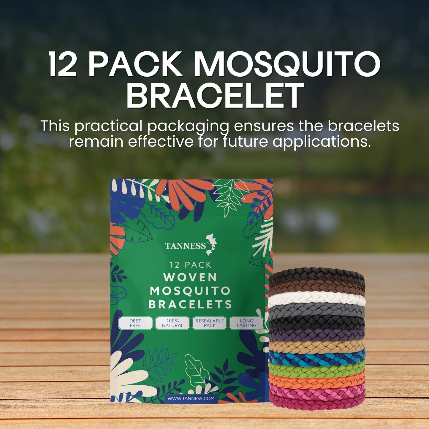 Tanness 12 Pack Mosquito Repellent Bracelet - Non-Toxic Insect Repellent Bands, Deet-Free Bug & Flea Repellent for Kids & Adults - Waterproof Travel Essentials, 250 Hours Protection