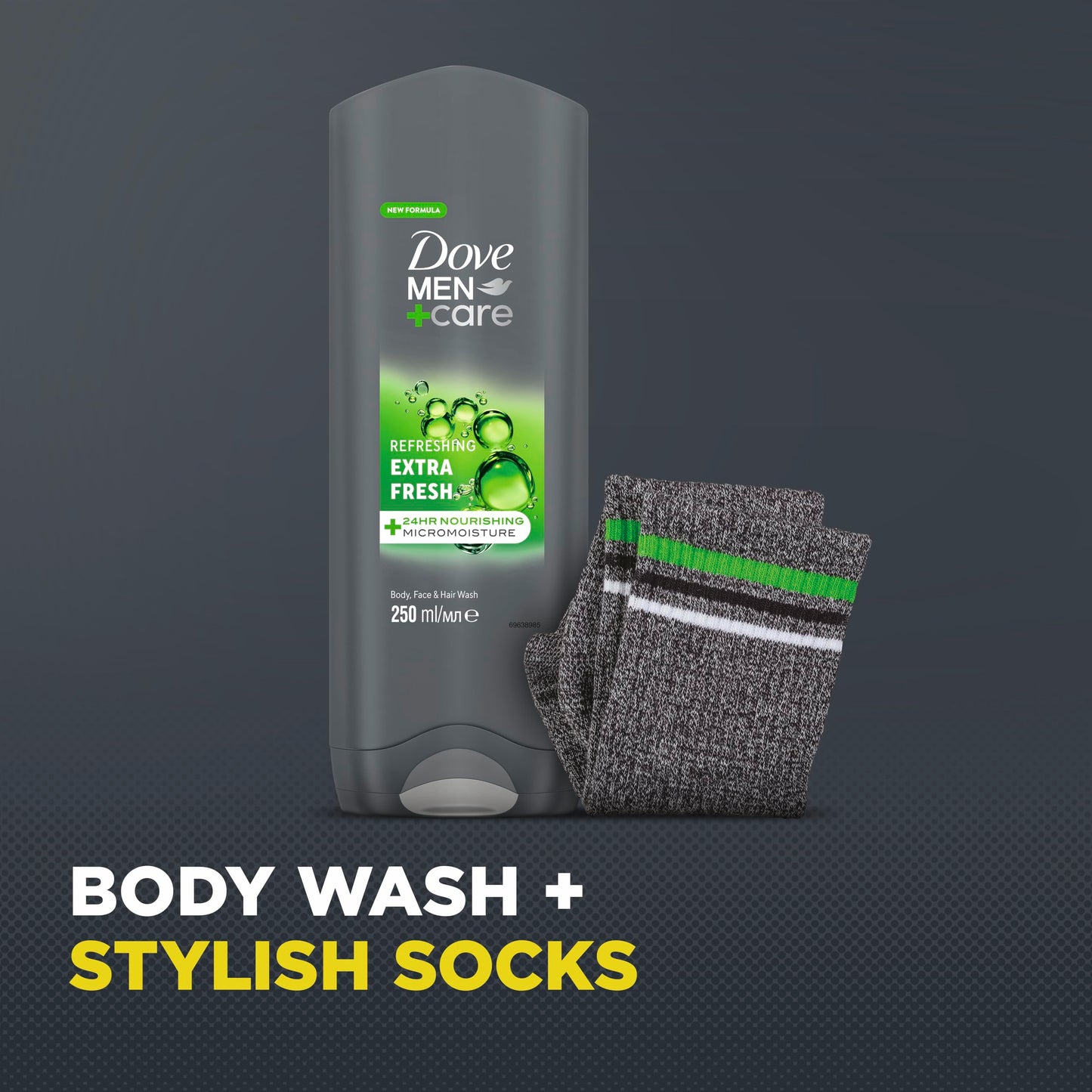 Dove Men+Care Body Wash & Socks Gift Set 3-in-1 hair, face & body wash and socks in a stylish box perfect gifts for men 1 piece