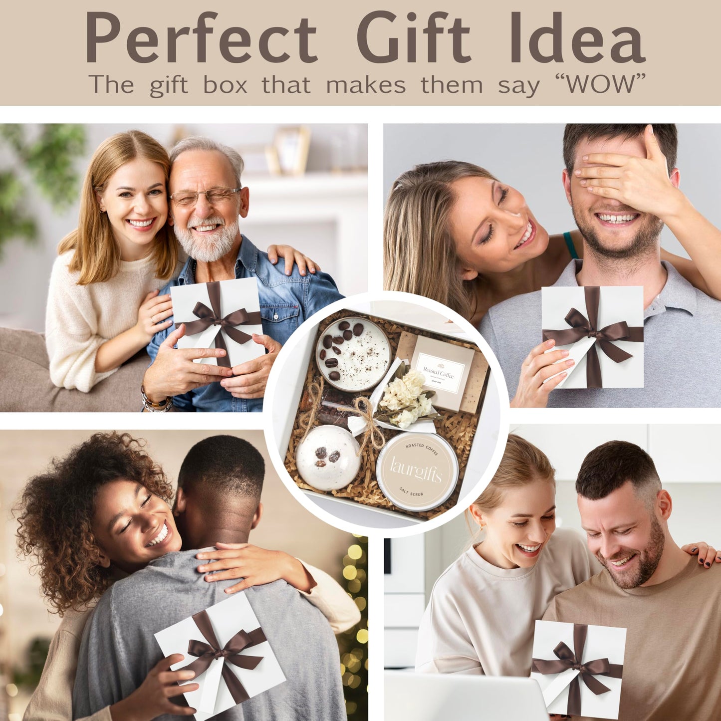 LaurGifts Coffee Scented Set Box - Birthday Present for Women, Candle Basket for Coffee Lovers, Coworker Idea - Spa Package for Friend, Mom, Wife, Girlfriend, Father
