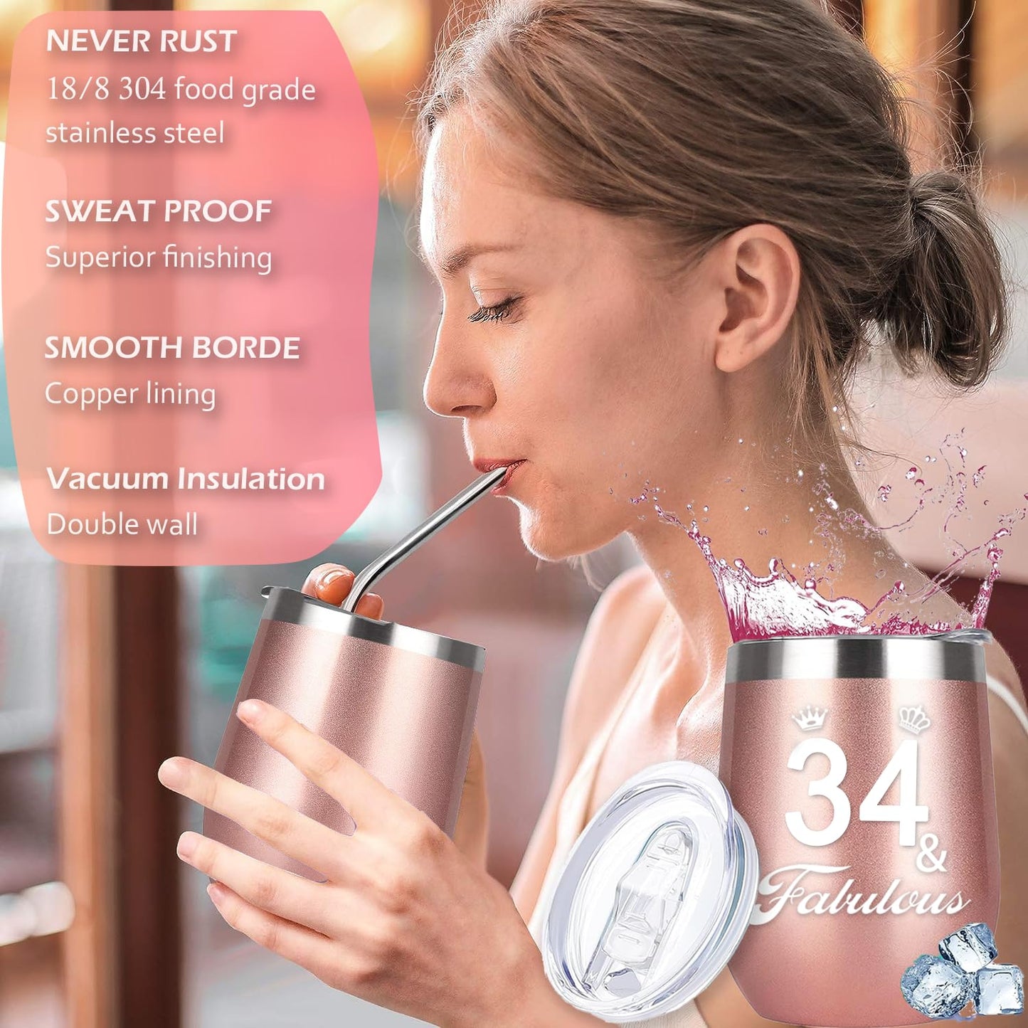 34th Birthday Gifts for Women Her, Happy 34 Year Old Birthday Decorations Gifts for Best Friends Wife Aunt Female Daughter Sister Her Coworker Bestie Women Unique