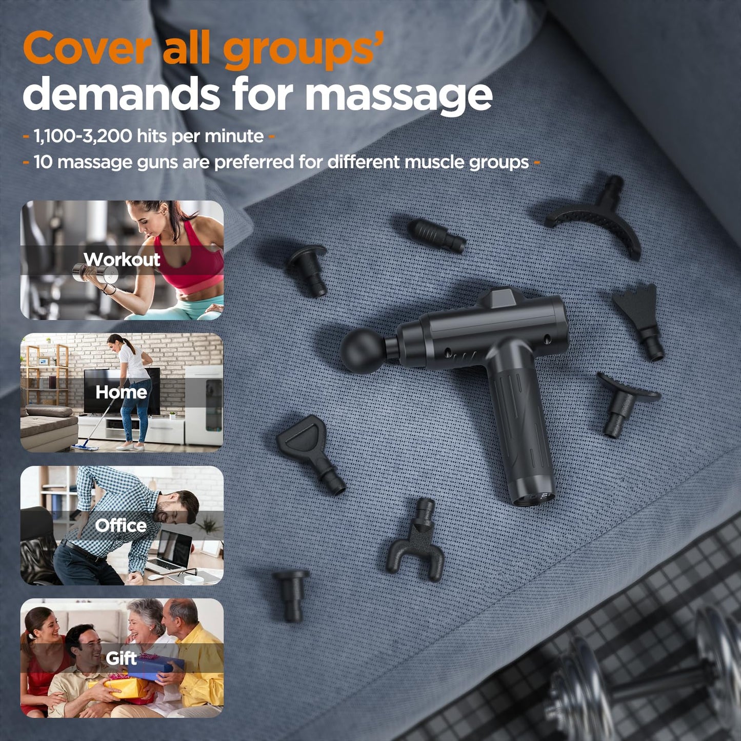 Massage Gun Deep Tissue, Portable Muscle Massage Device with 10 Massage Heads, 2025 Upgraded 30 Speeds Massager with LCD Touch Screen for Body Back Shoulder Muscle Relaxation