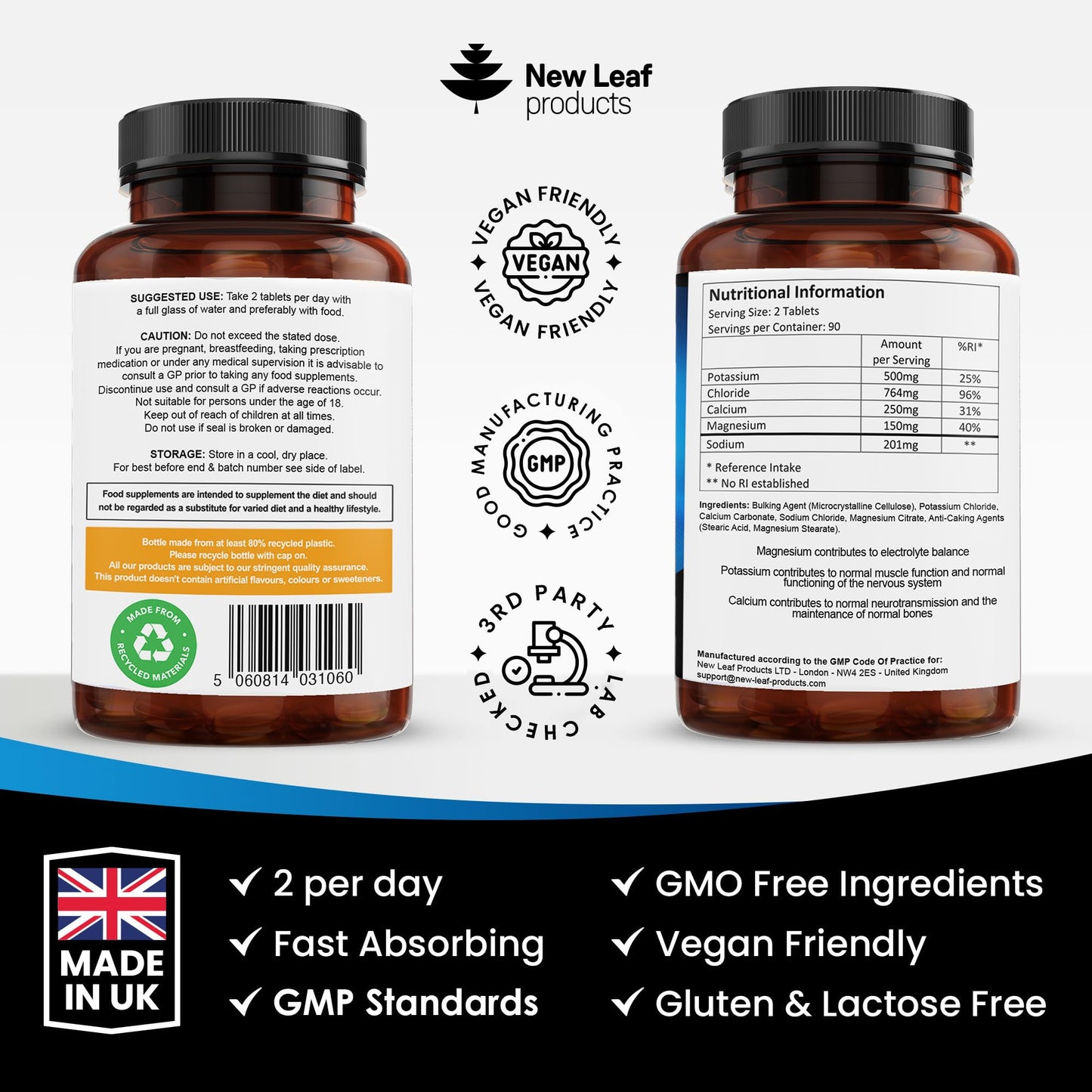 Electrolytes Tablets - High Strength Electrolyte Tablets Rehydration Tablets - with Potassium, Calcium, Sodium, Chloride, and Magnesium Fasting Keto Electrolytes Vegan Made in UK