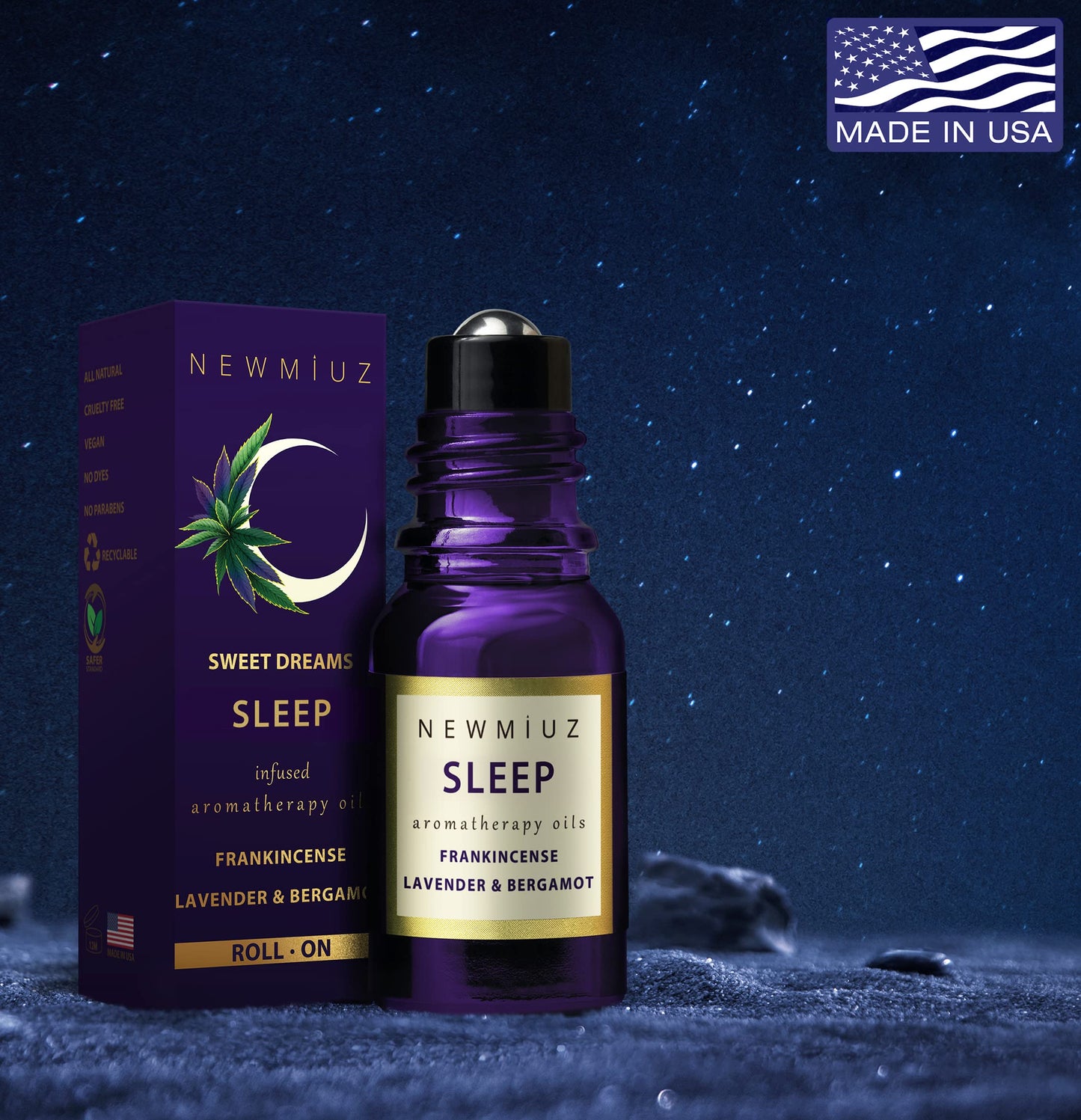 Sleep Roll On Essential Oil Anti Stress Calming Aromatherapy Stick Blend Lavender Oil Bergamot Frankincense Destress Relaxation Stress Gifts for Women Perfect Stocking Stuffers NEW MIUZ USA