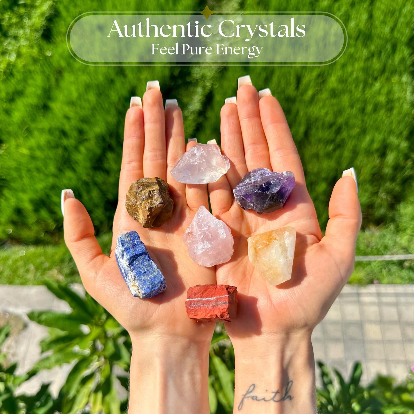 Anima Premium 7 Chakra Crystals Set – Perfect Spiritual Gifts for Women with Large Raw Rose Quartz, Amethyst and Lapis Lazuli Crystals in Wooden Box with Guide Booklet