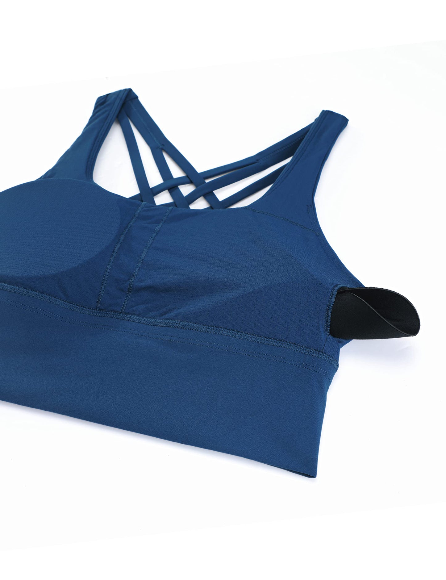CRZ YOGA Women's Longline Strappy Sports Bras Fitness Bra Wirefree Padded Yoga Crop Tops with Built in Bra French Navy S