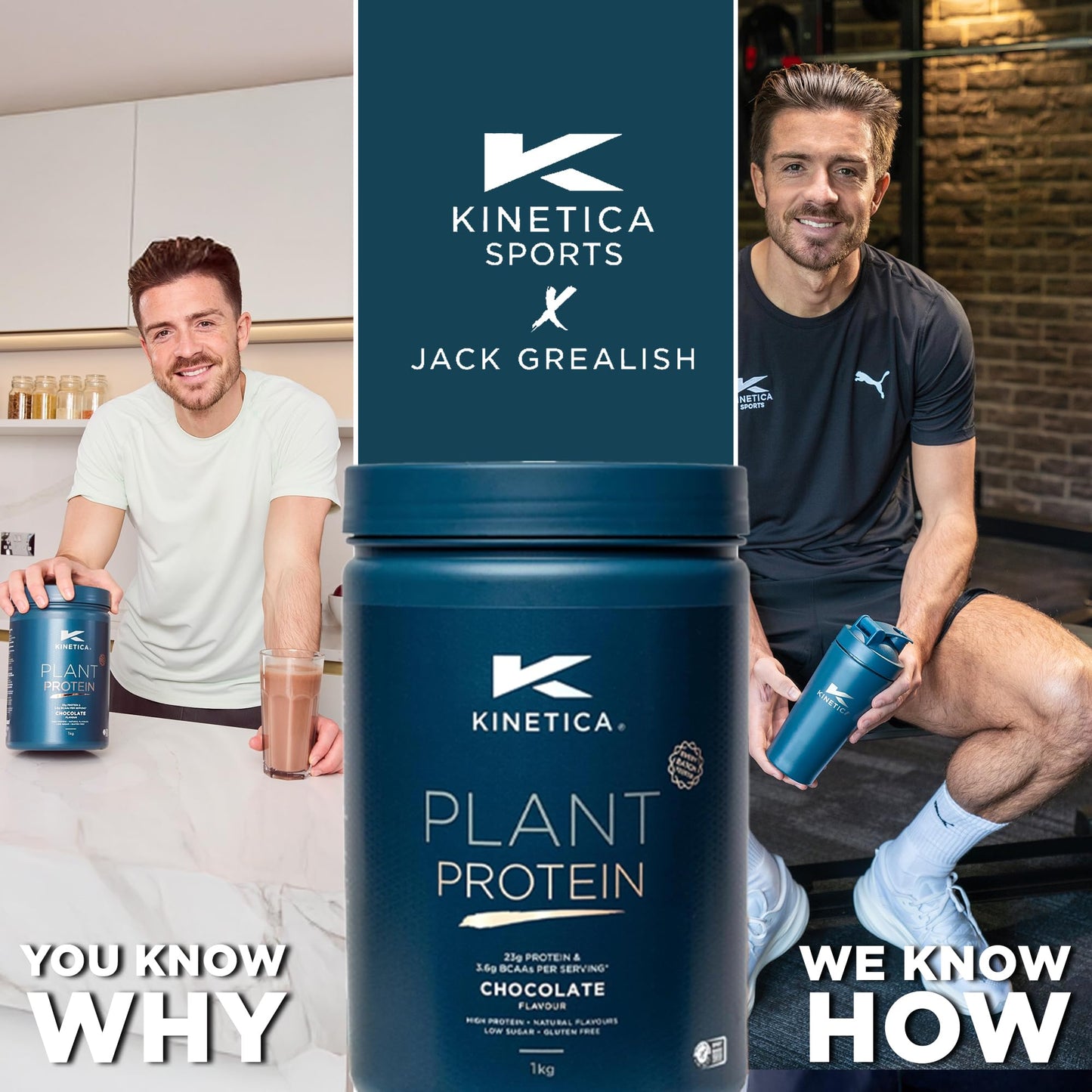 Kinetica Sports Plant Protein Powder - Chocolate Flavour | 23g Protein/Serve, 33 Servings/1Kg | Blend of Pea & Rice Protein | Dairy & Gluten Free |Vegan & Low in Sugar | Easy Mixability