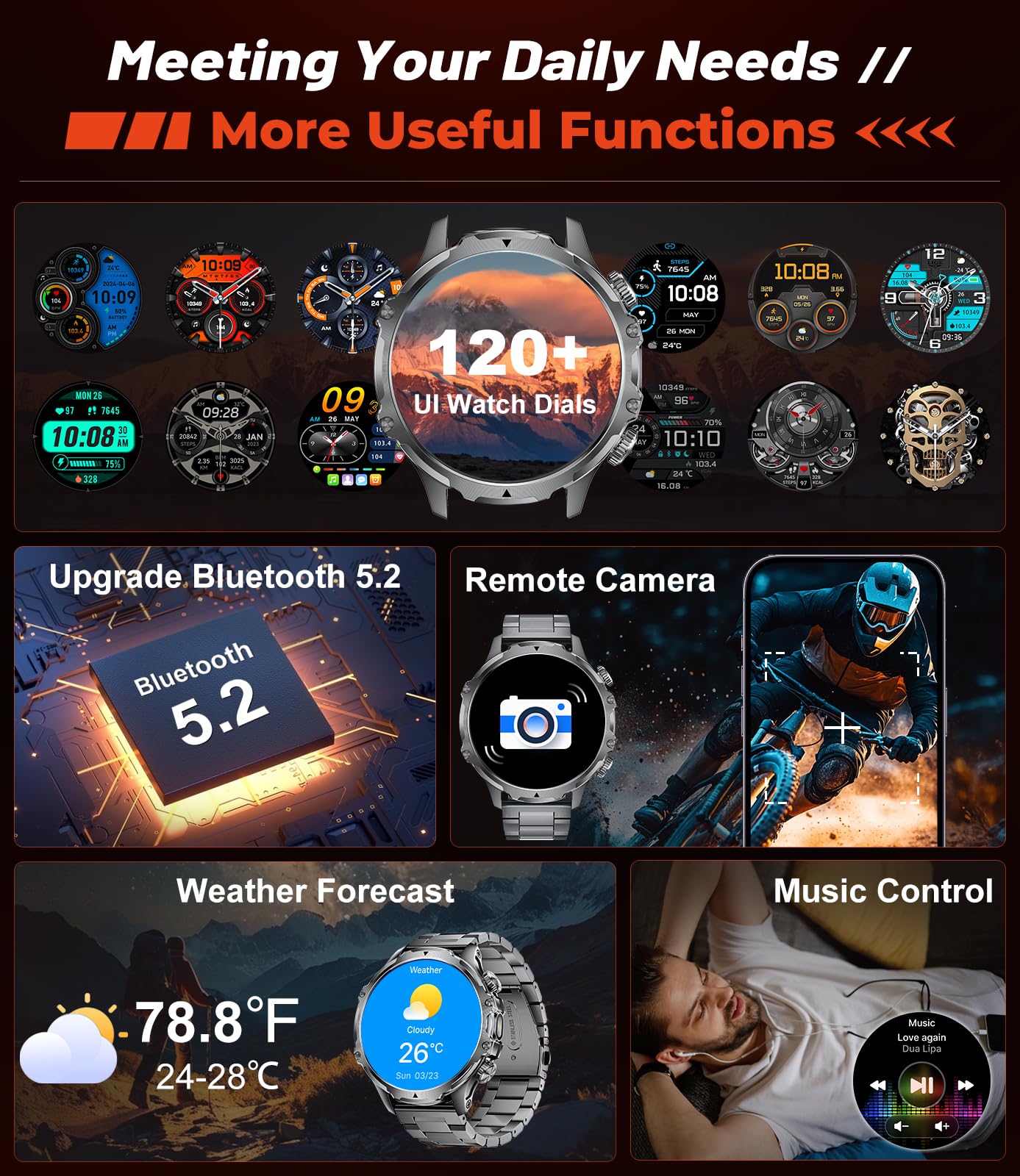 Military Smart Watch for Men with 800mAh and LED Flashlight, 1.85'' Smartwatch with Bluetooth Call/30+ Days Standby/Health Monitor, IP68 Waterproof Sport Tactical Fitness Tracker Watch for Android iOS