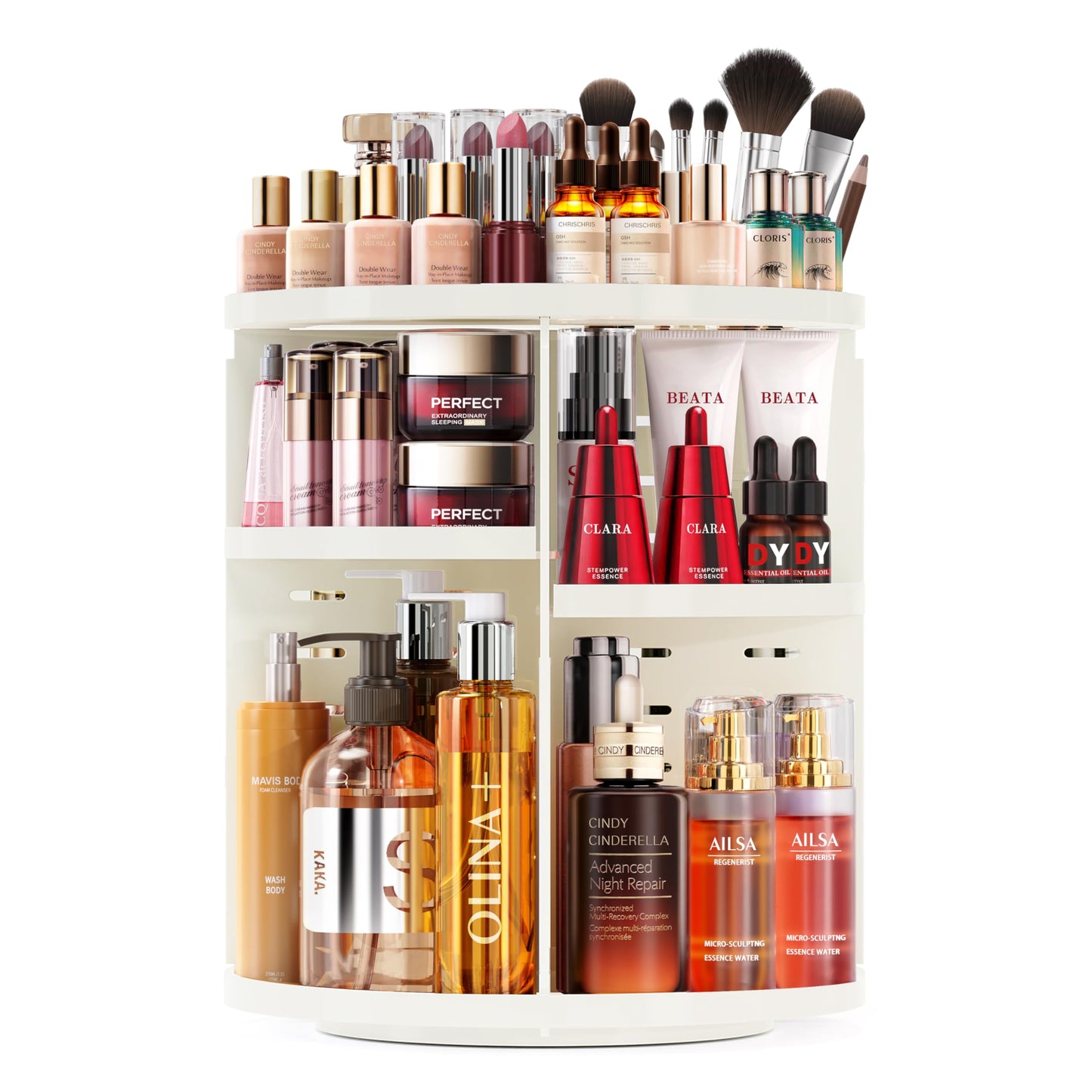 Auxmir Makeup Organiser, 9 Layer Large Capacity Beauty Cosmetic Storage for Perfume Jewellery, Revolving 360° Rotatable Makeup Holder Stand for Dressing Room, Bathroom, Bedroom, White