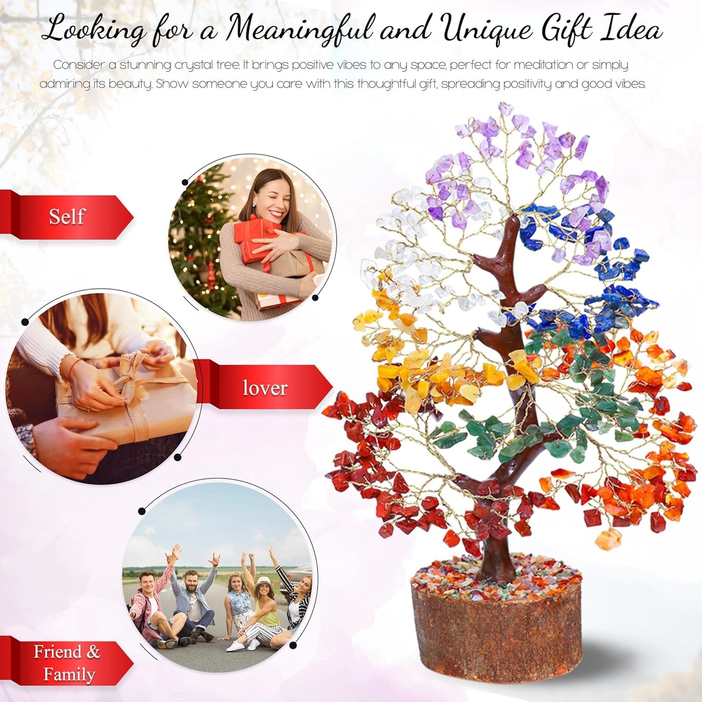 Seven Chakra Crystal Tree Birthday Gifts for Women & men, Crystal Tree of Life Sister birthday gifts Home Decor Healing Crystals Gifts for Mom Positive Energy New Home House Warming Gift Women